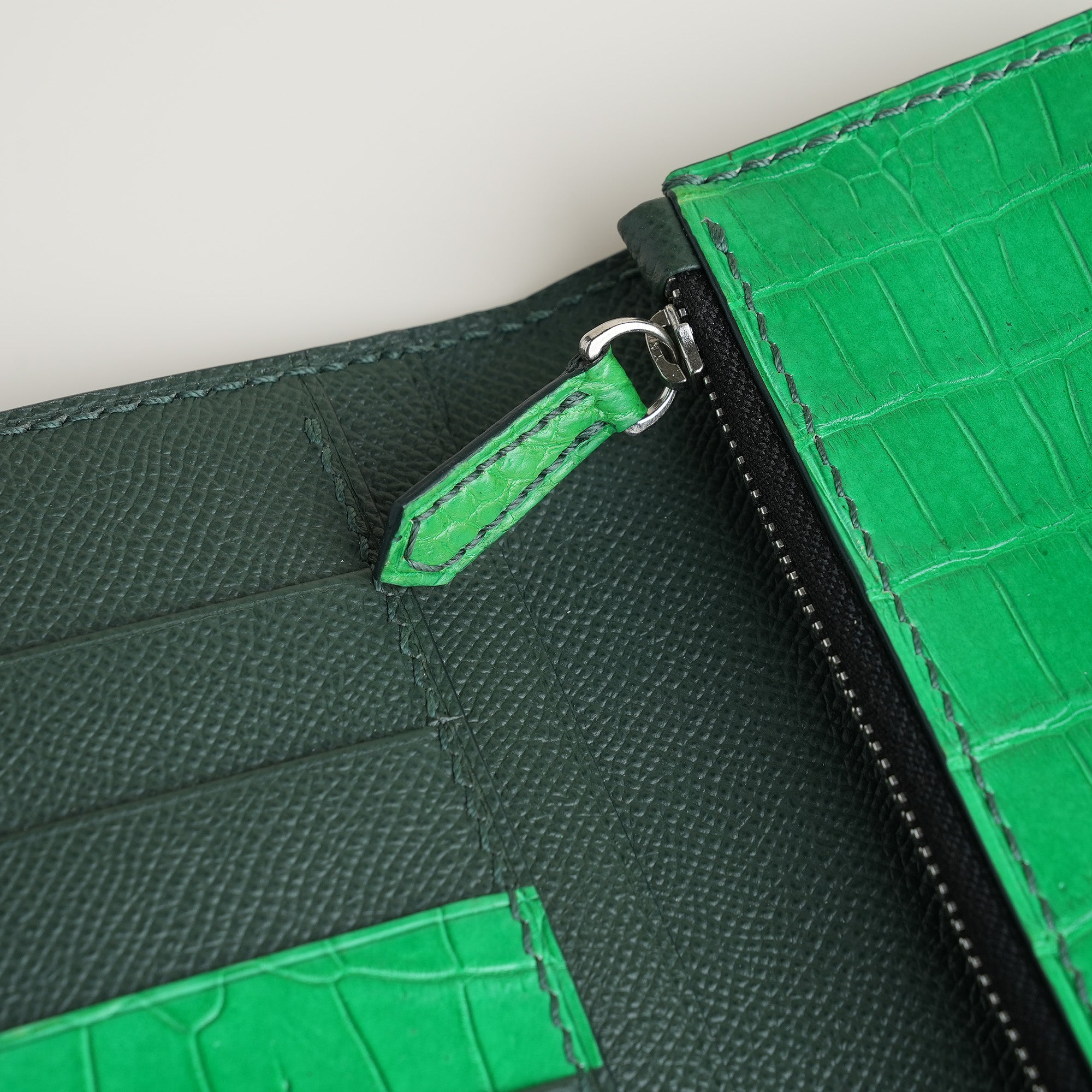 Green Crocodile Leather Long Wallet