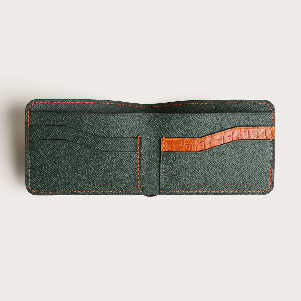 Green Epsom Leather Wing Bifold Wallet - Alligator Trim