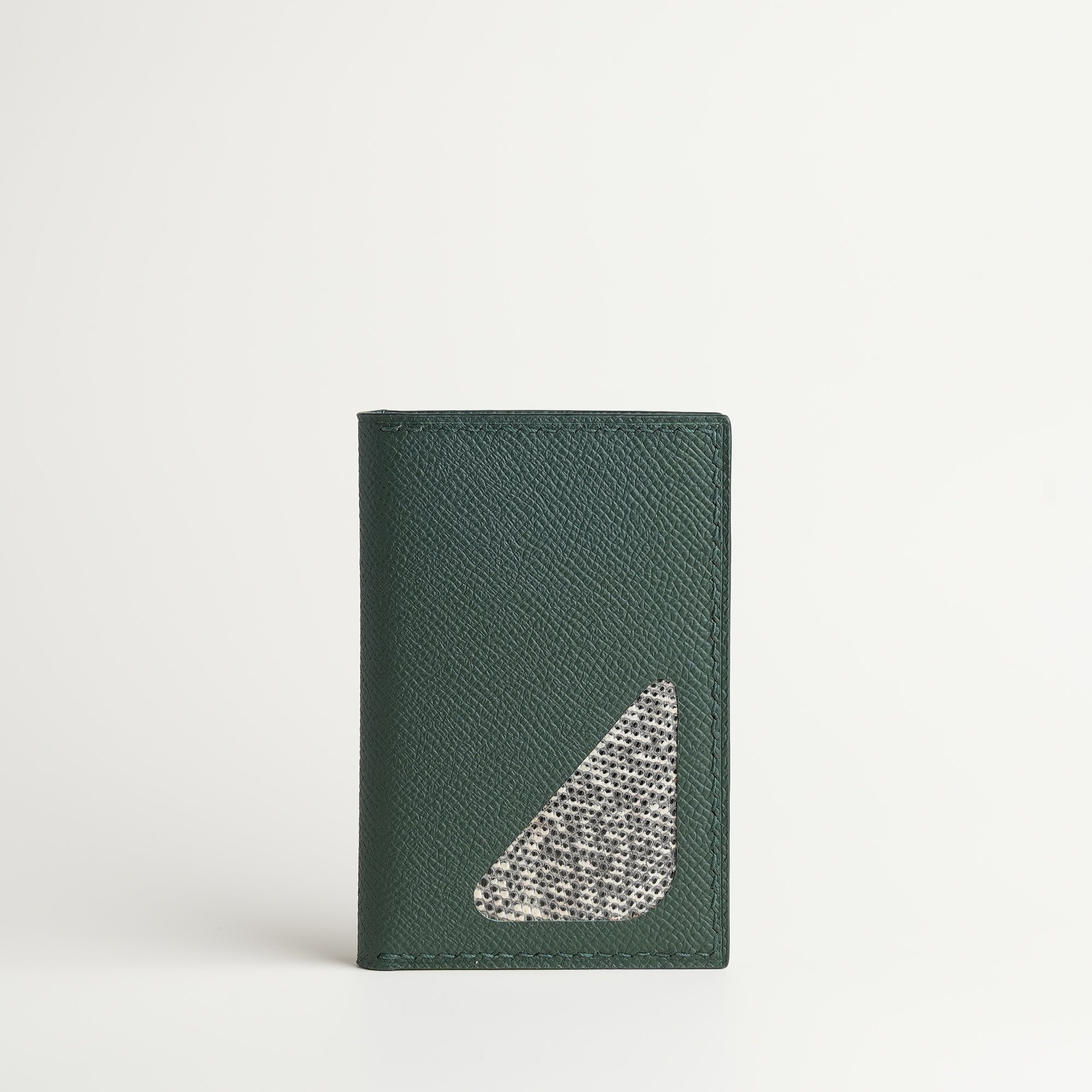 Green Epsom mix Lizard Leather Bifold Wallet - Natural Pattern
