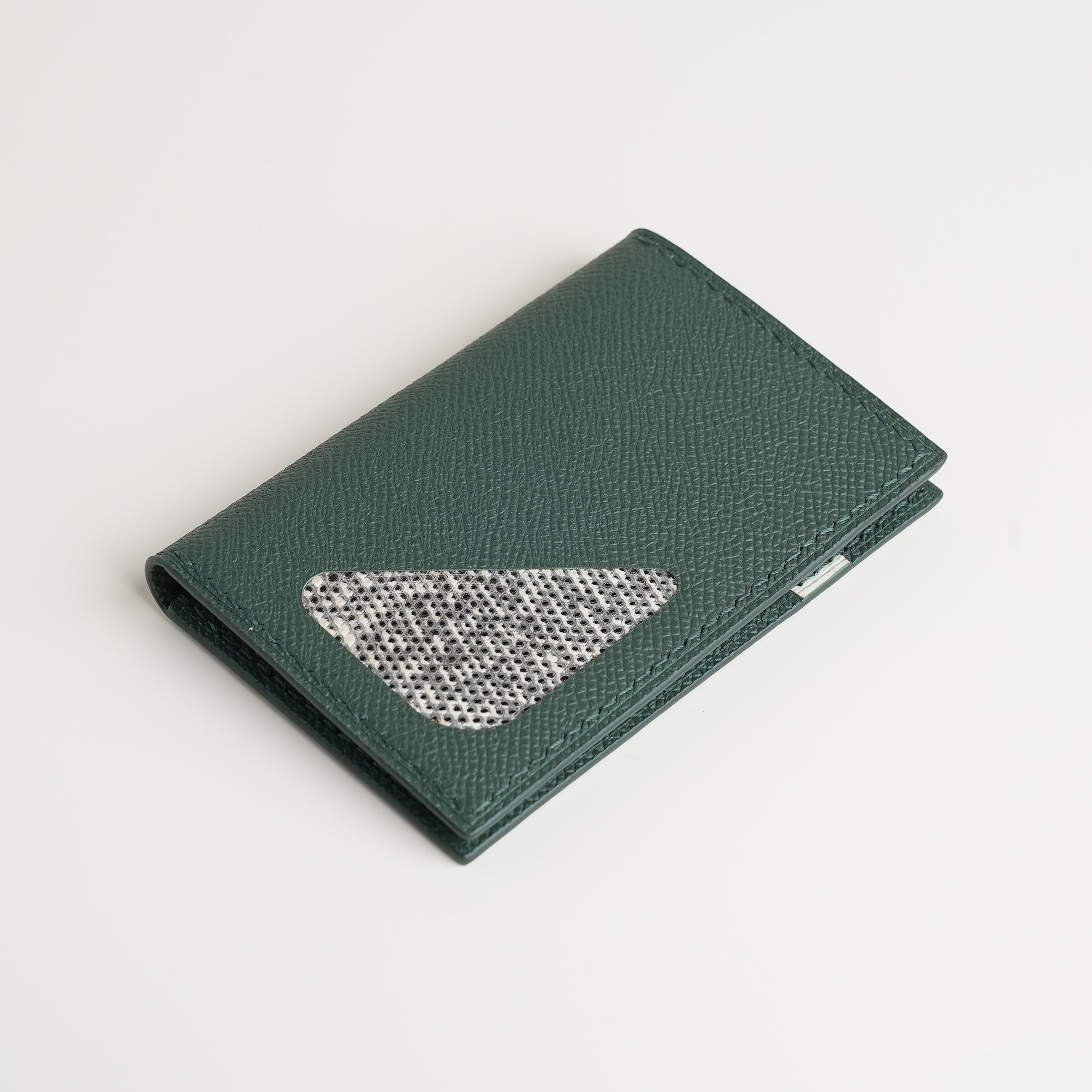 Green Epsom mix Lizard Leather Bifold Wallet - Natural Pattern