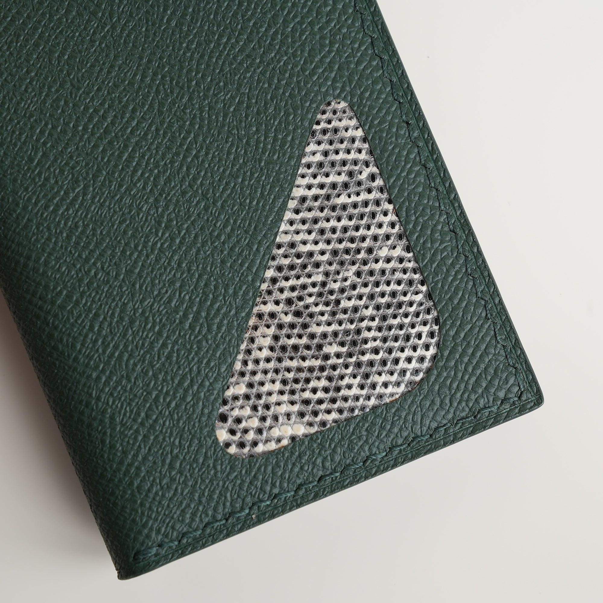 Green Epsom mix Lizard Leather Bifold Wallet - Natural Pattern
