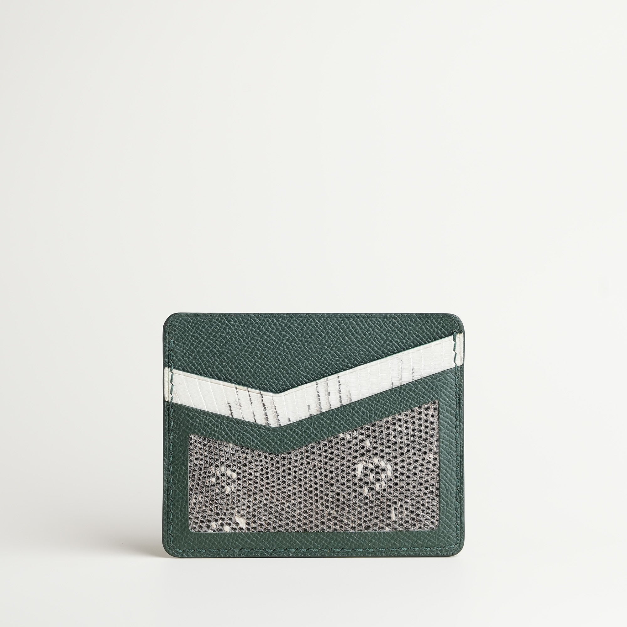 Green Epsom mix Lizard Leather Card Holder - Natural Pattern