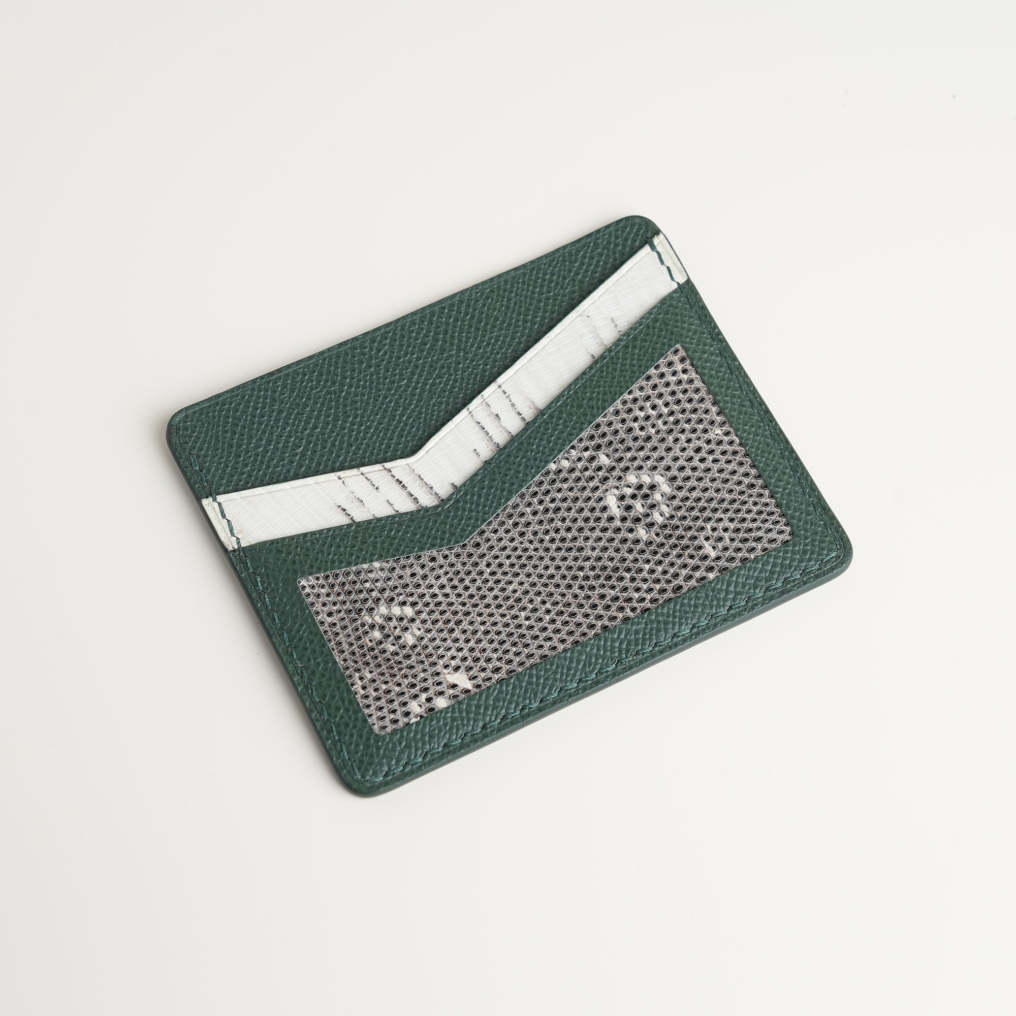 Green Epsom mix Lizard Leather Card Holder - Natural Pattern