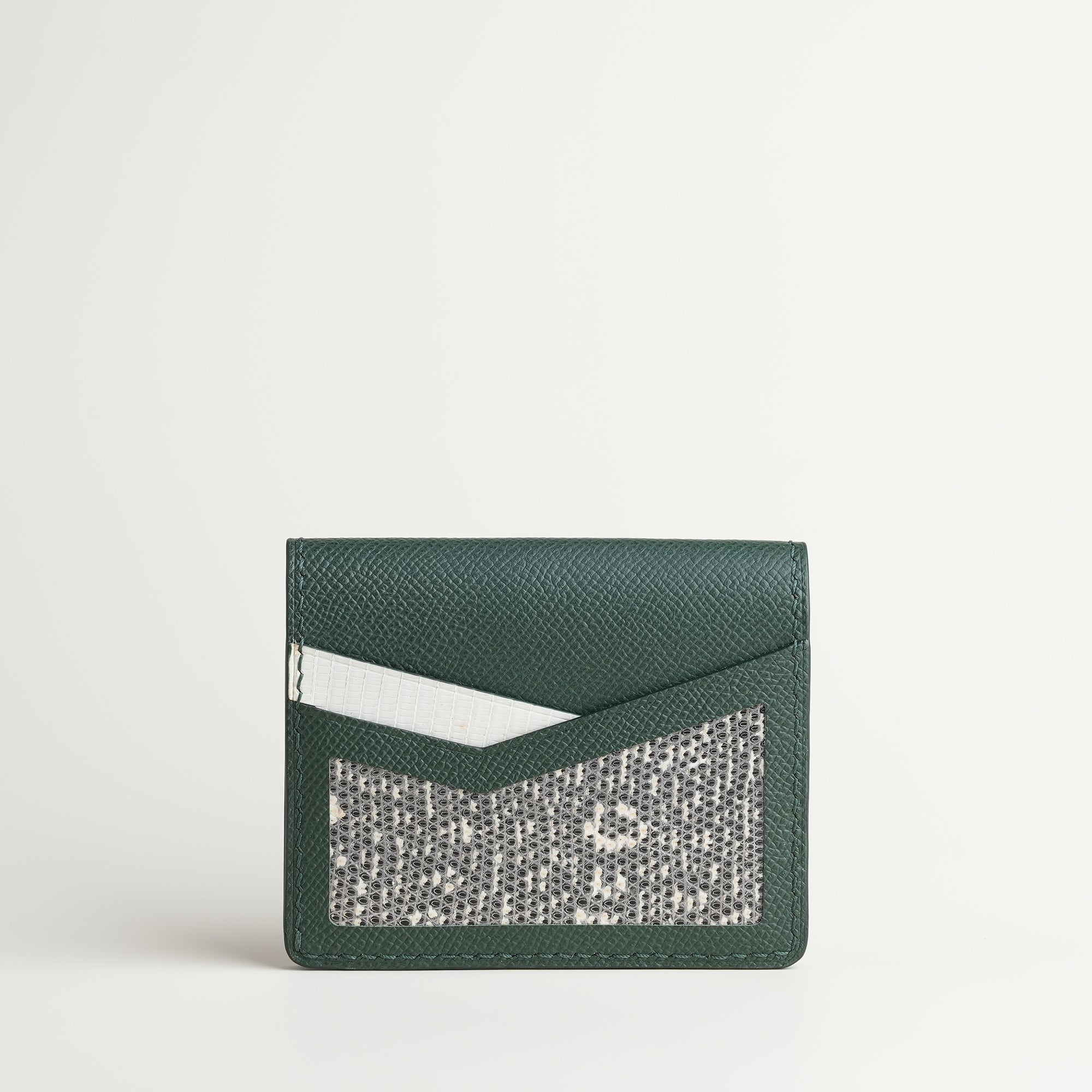 Green Epsom mix Lizard Leather Dualfold Wallet - Natural Pattern