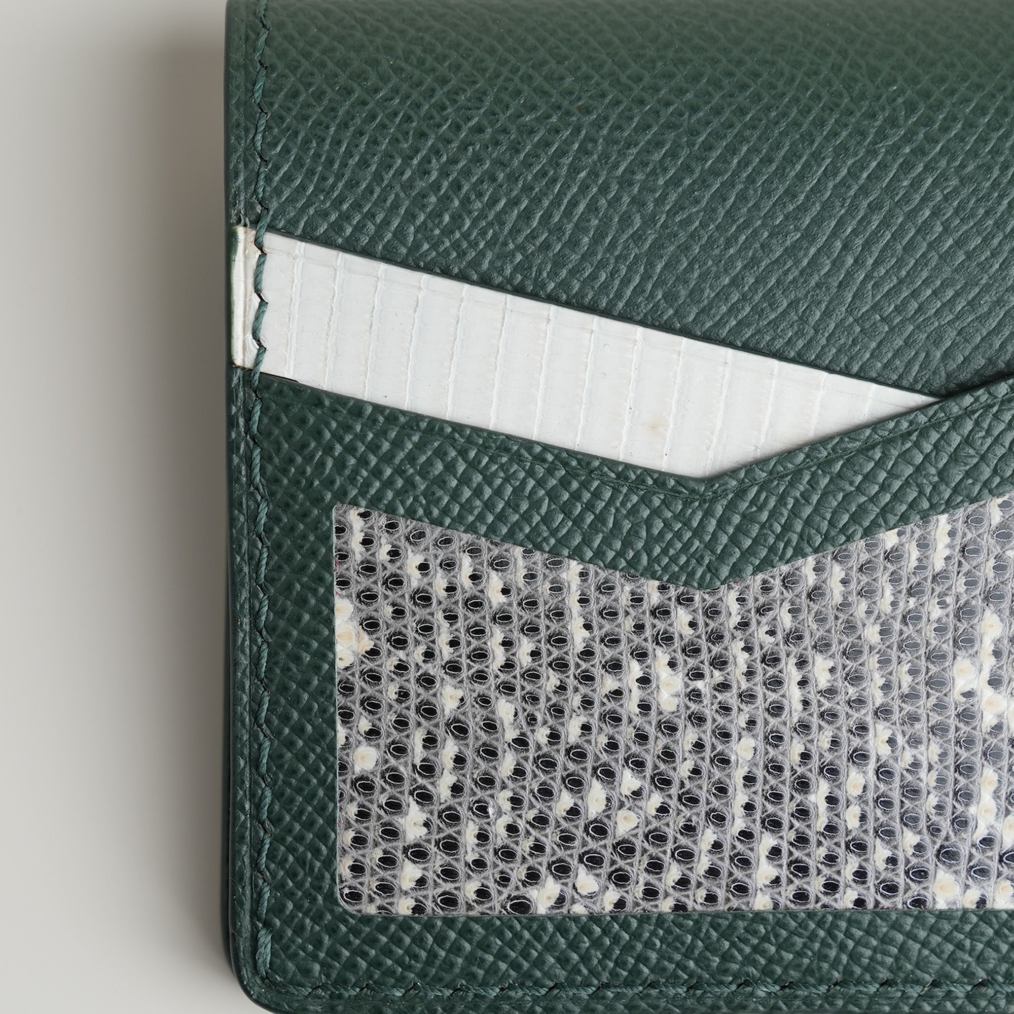 Green Epsom mix Lizard Leather Dualfold Wallet - Natural Pattern