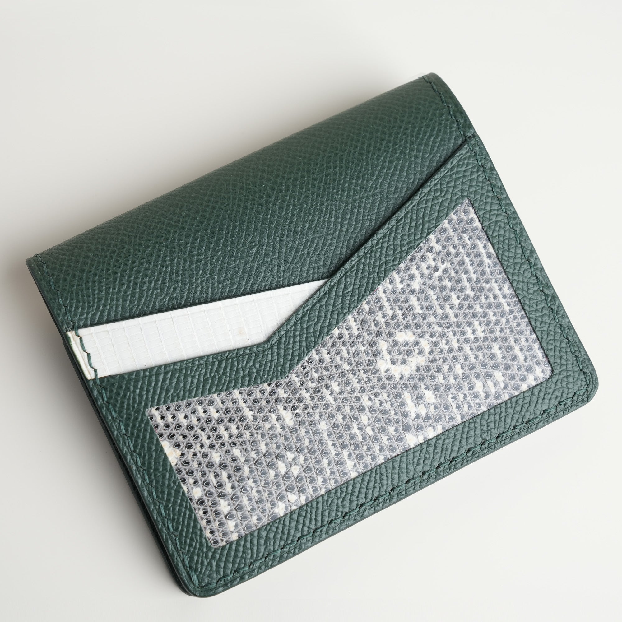 Green Epsom mix Lizard Leather Dualfold Wallet - Natural Pattern