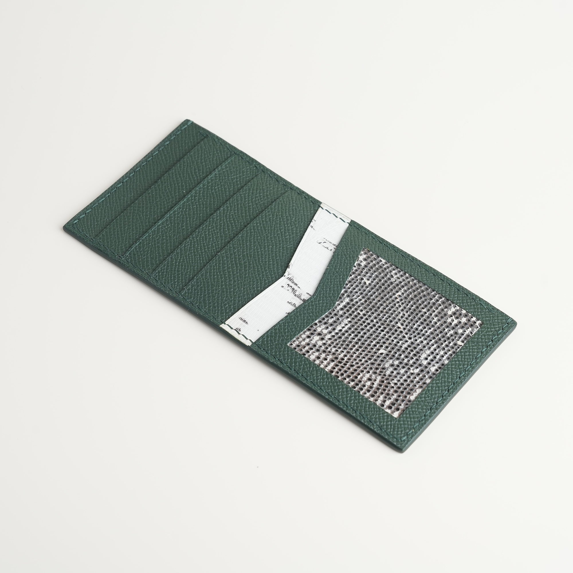 Green Epsom mix Lizard Leather Vertical Card Holder - Natural Pattern