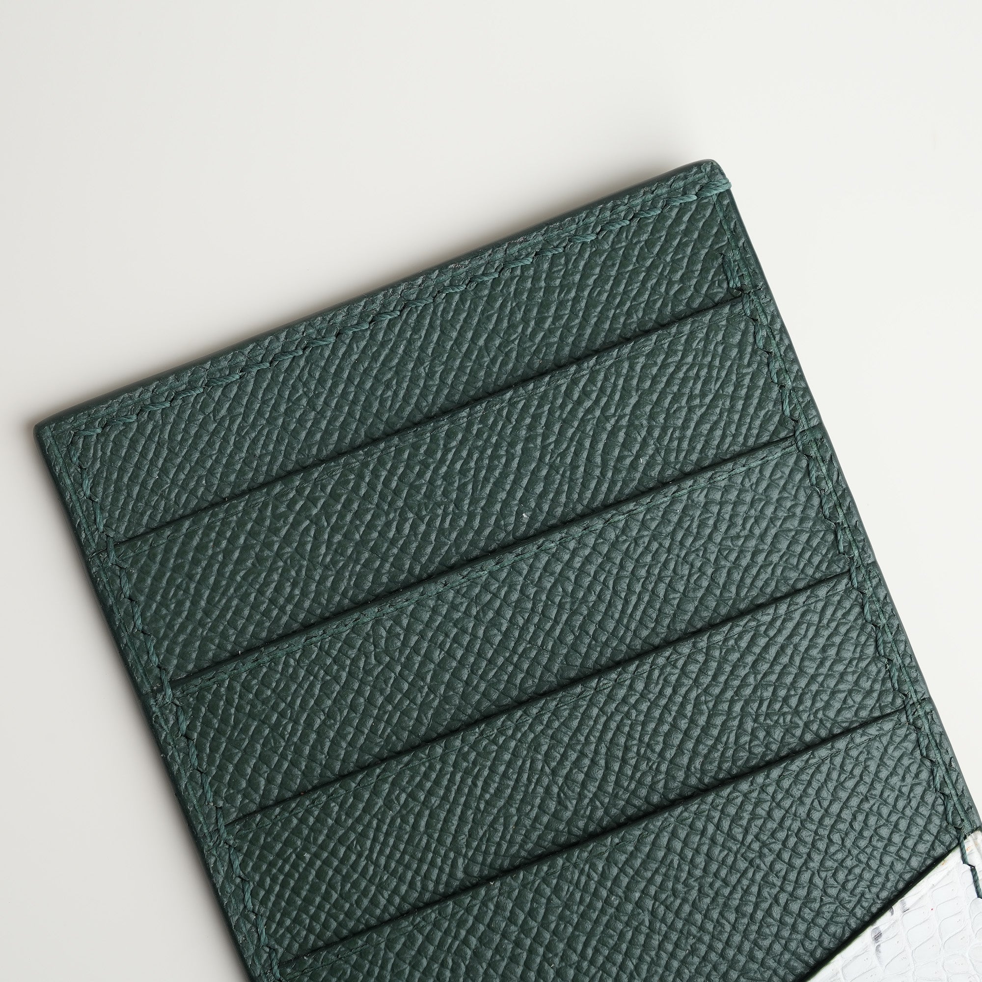 Green Epsom mix Lizard Leather Vertical Card Holder - Natural Pattern