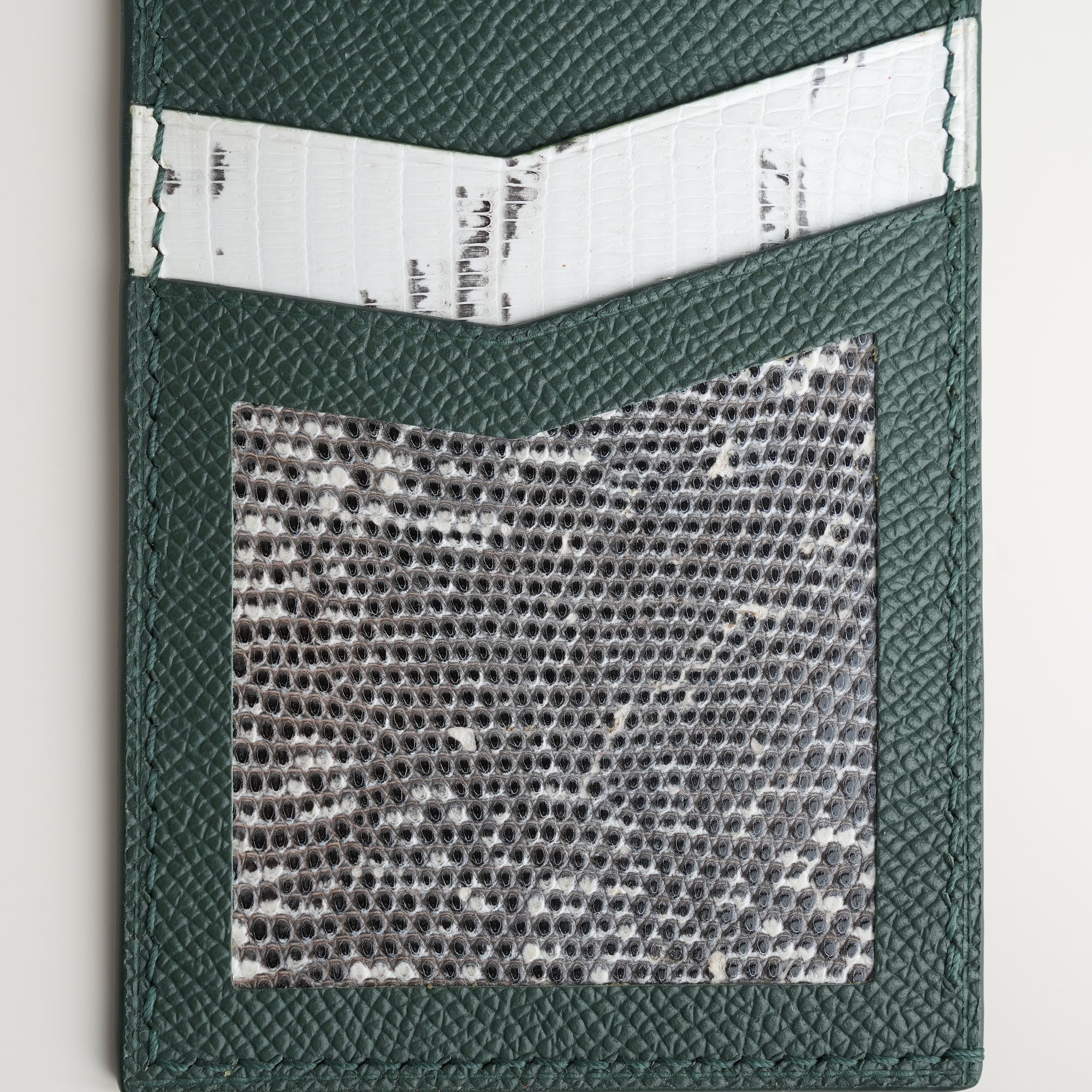 Green Epsom mix Lizard Leather Vertical Card Holder - Natural Pattern