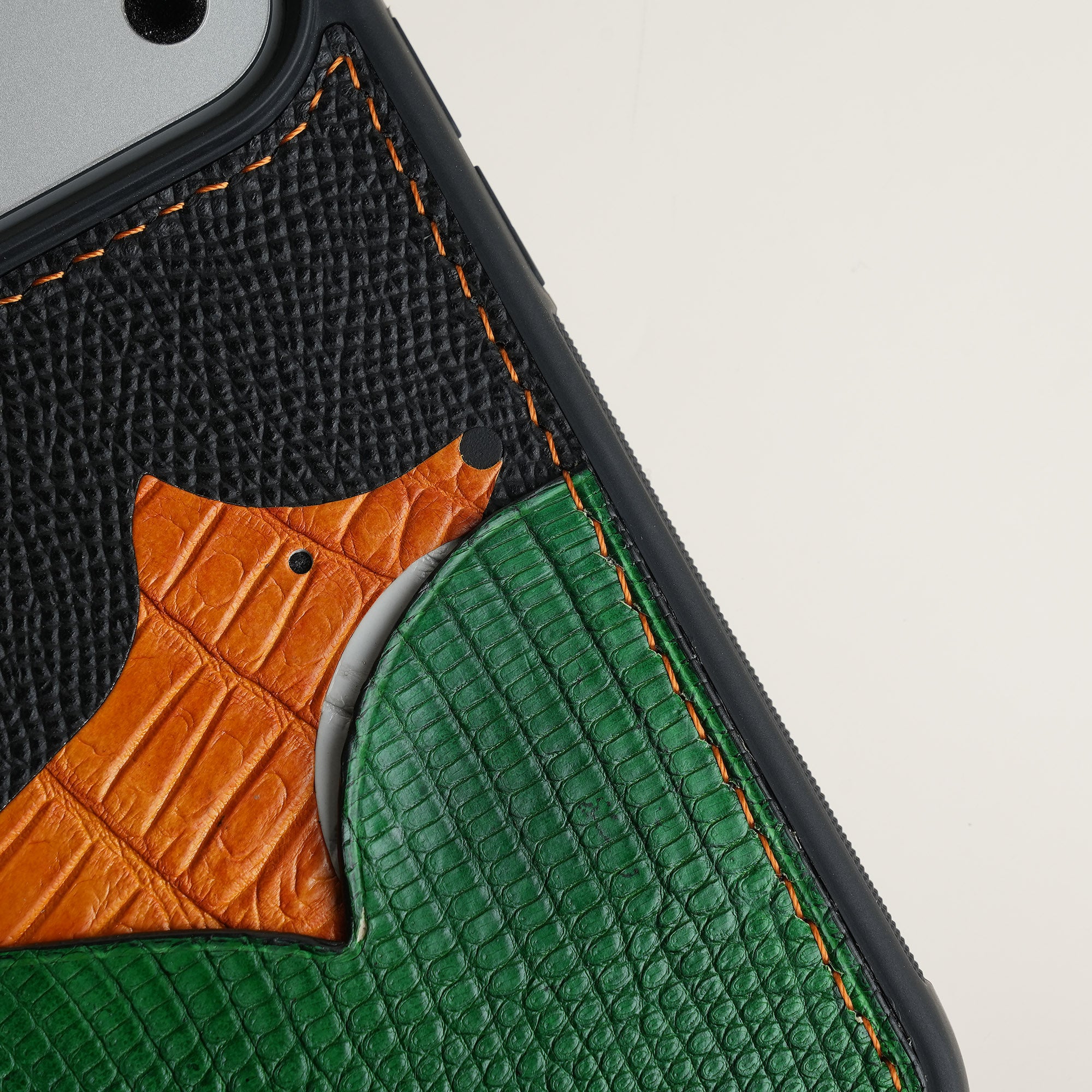 Green Lizard Leather Iphone Case with Card Holder - Fox Design