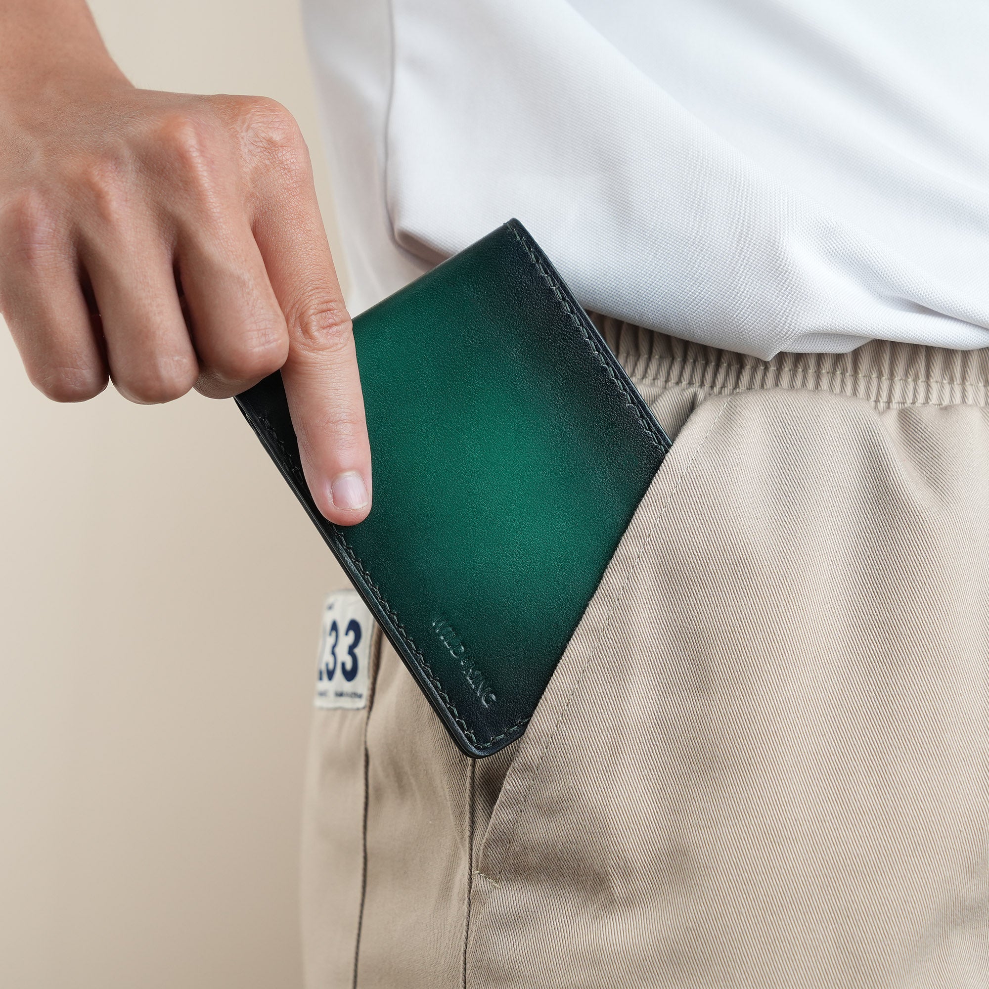 Green Leather Wing Bifold Wallet - Patina Finish