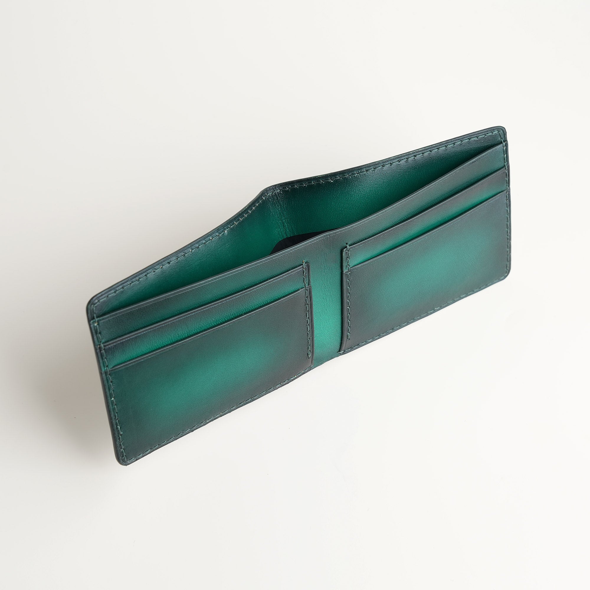 Green Leather Wing Bifold Wallet - Patina Finish