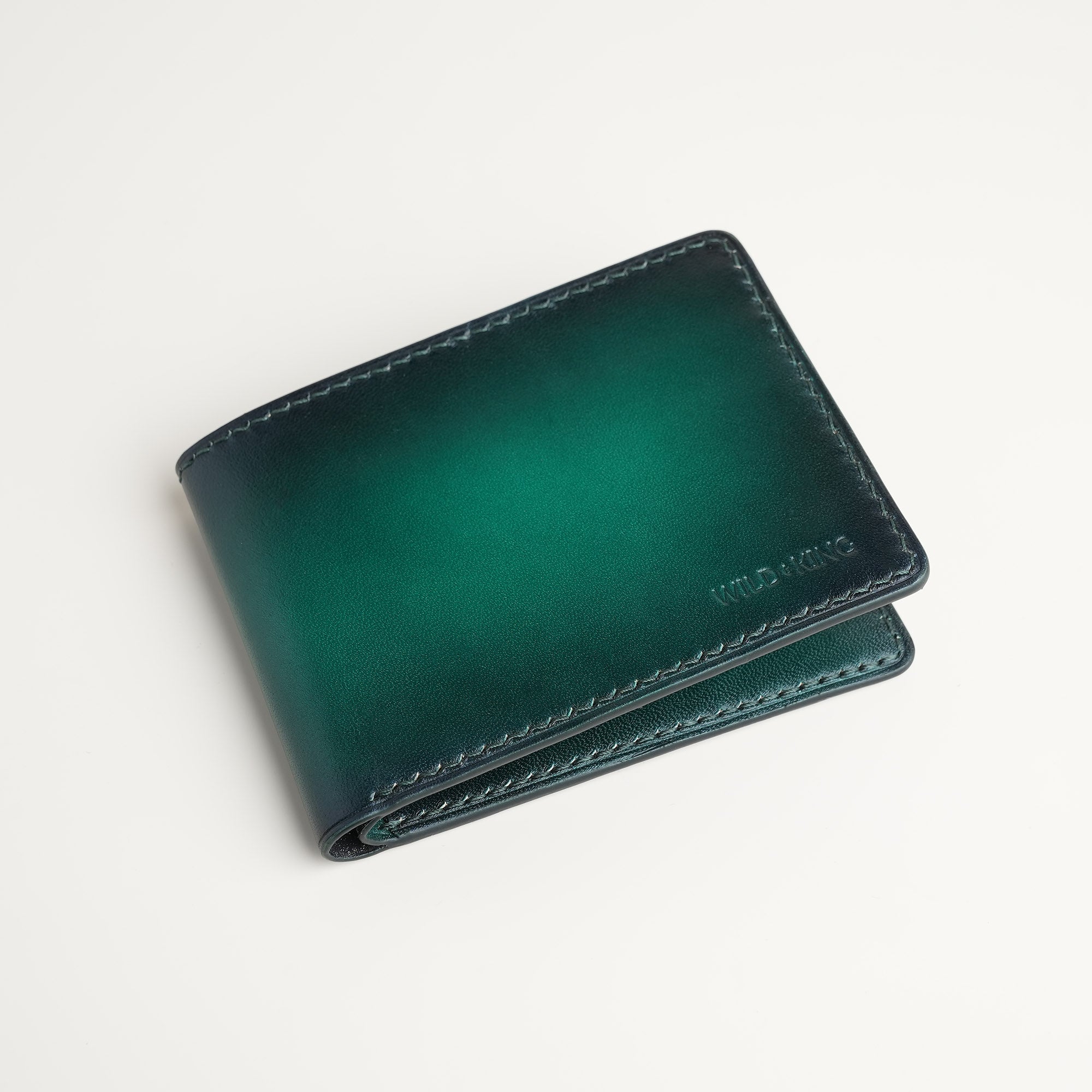 Green Leather Wing Bifold Wallet - Patina Finish