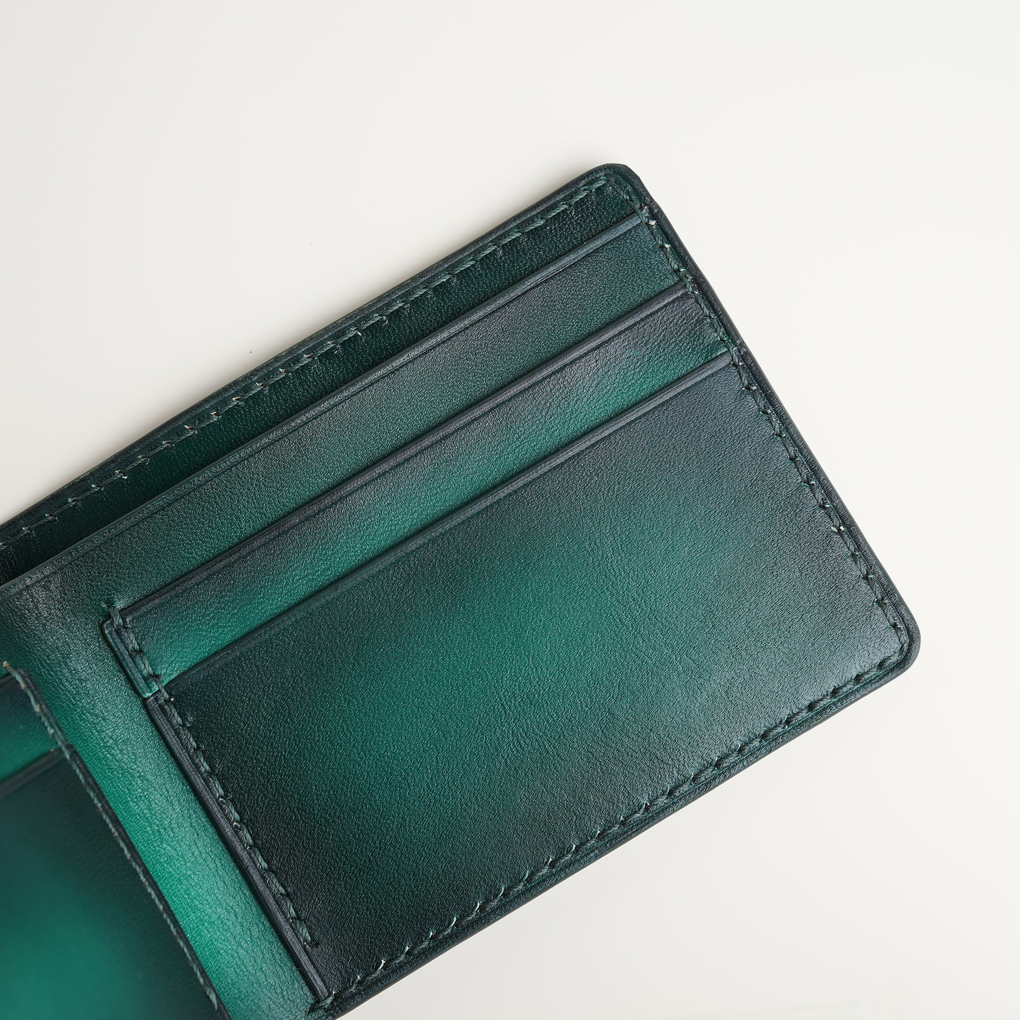 Green Leather Wing Bifold Wallet - Patina Finish