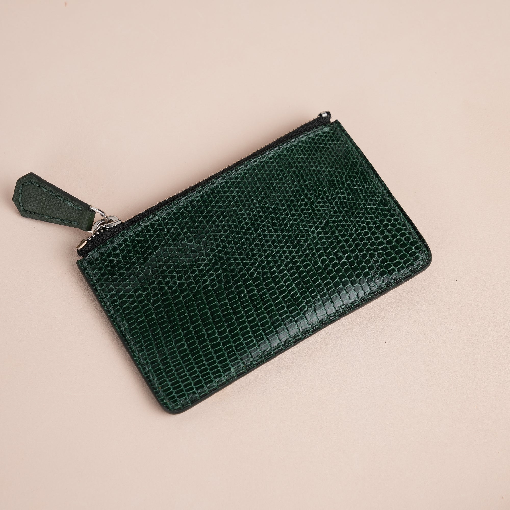 Green Lizard Leather Zipper Wallet
