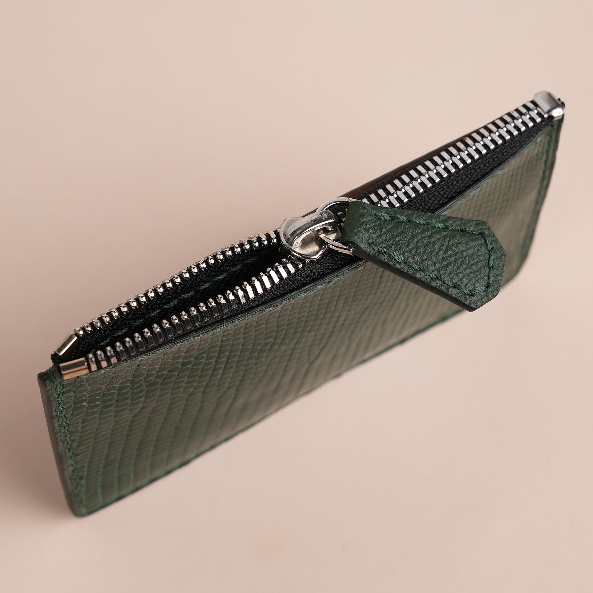 Green Lizard Leather Zipper Wallet
