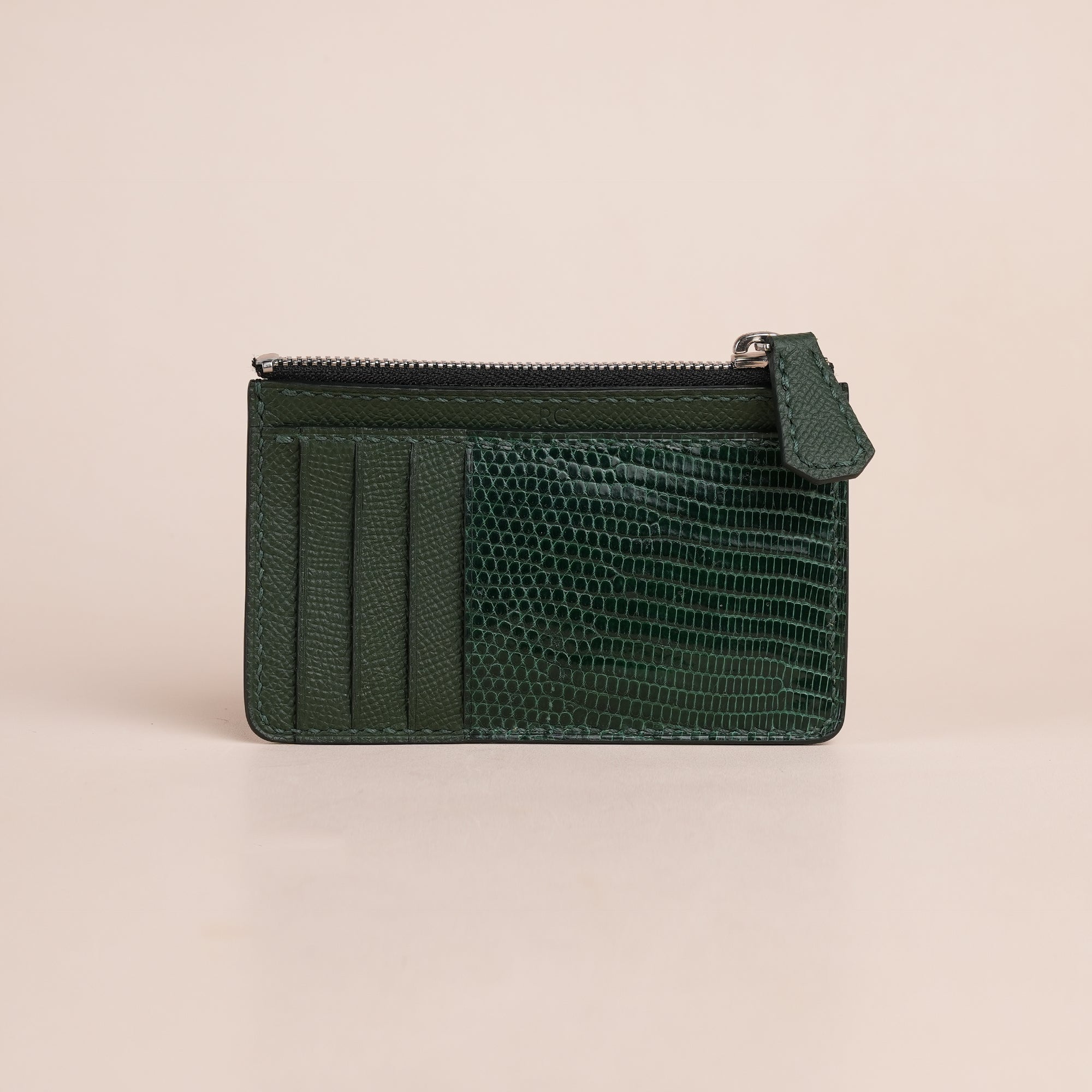 Green Lizard Leather Zipper Wallet