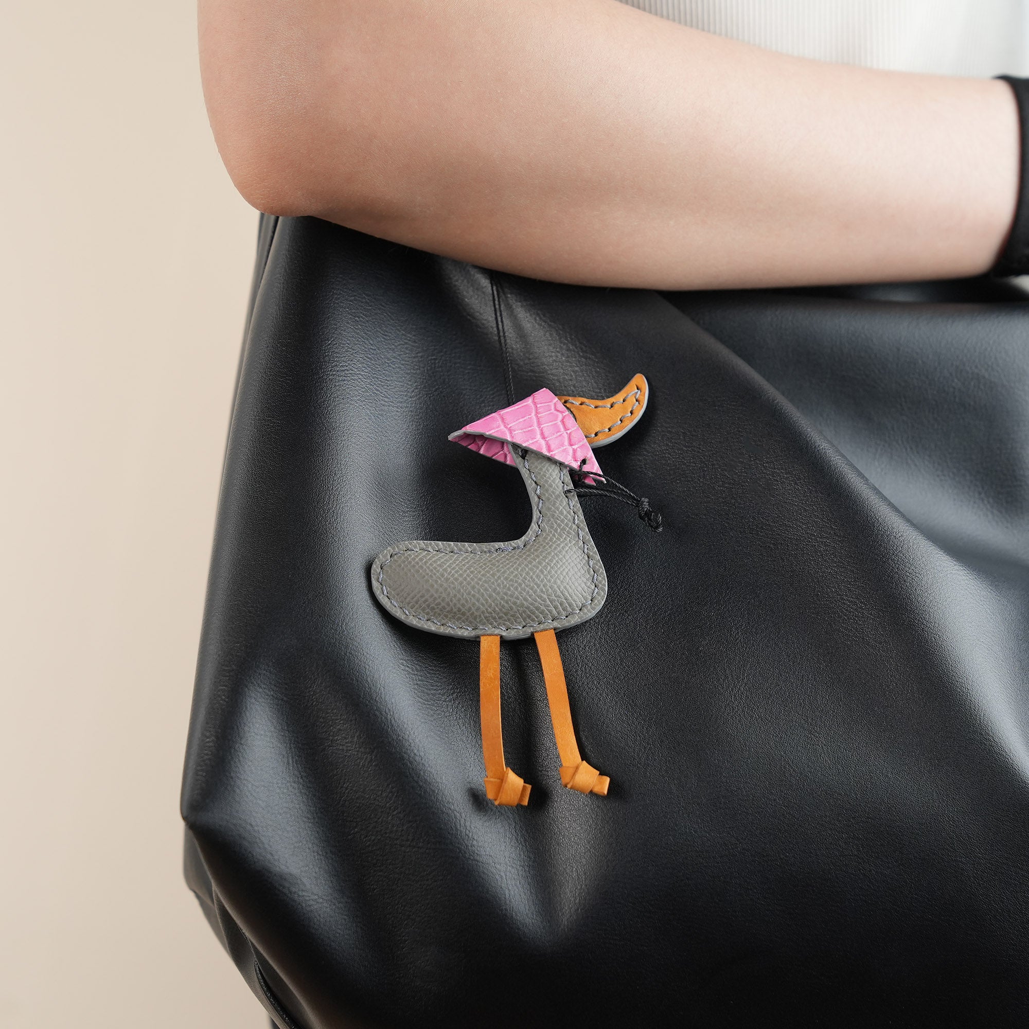 Grey Epsom Leather Duck Bag Charm