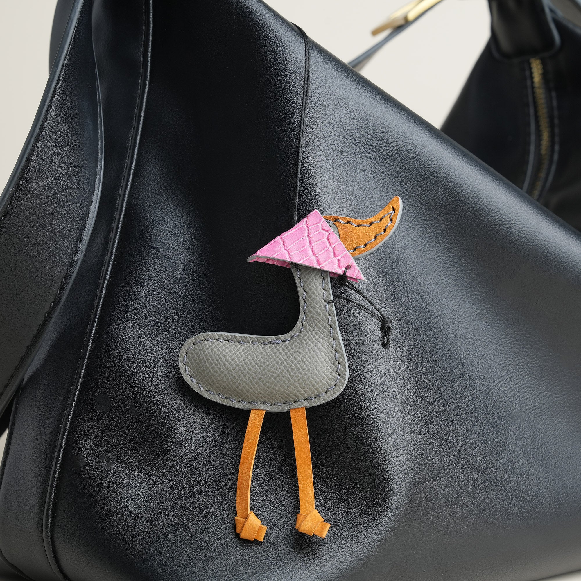 Grey Epsom Leather Duck Bag Charm