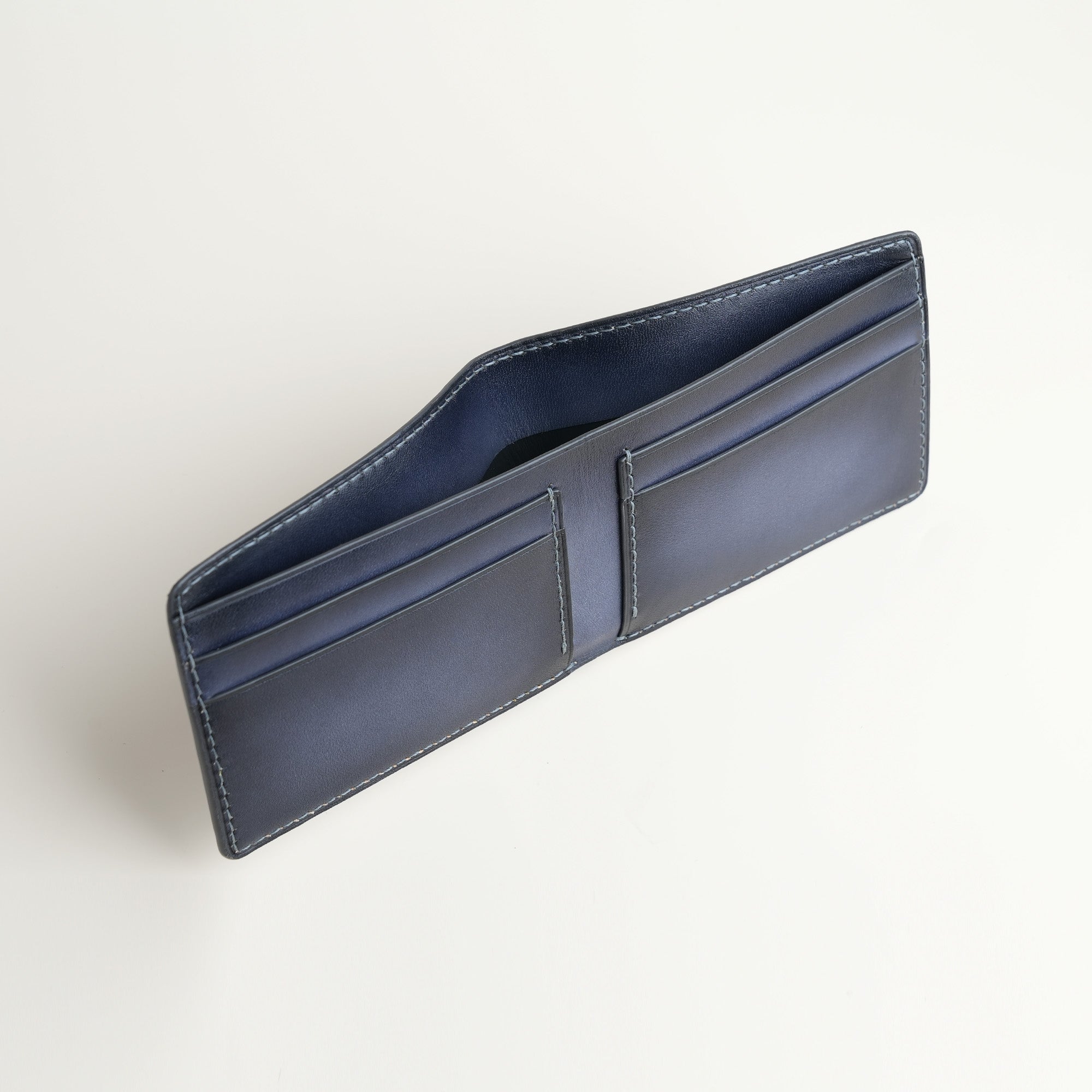 Grey Leather Wing Bifold Wallet - Patina Finish