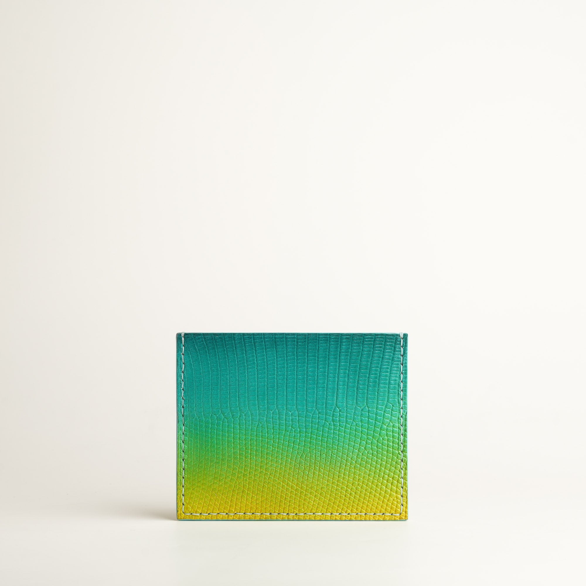 Kelly Green Lizard Leather Card Holder - Patina Finish
