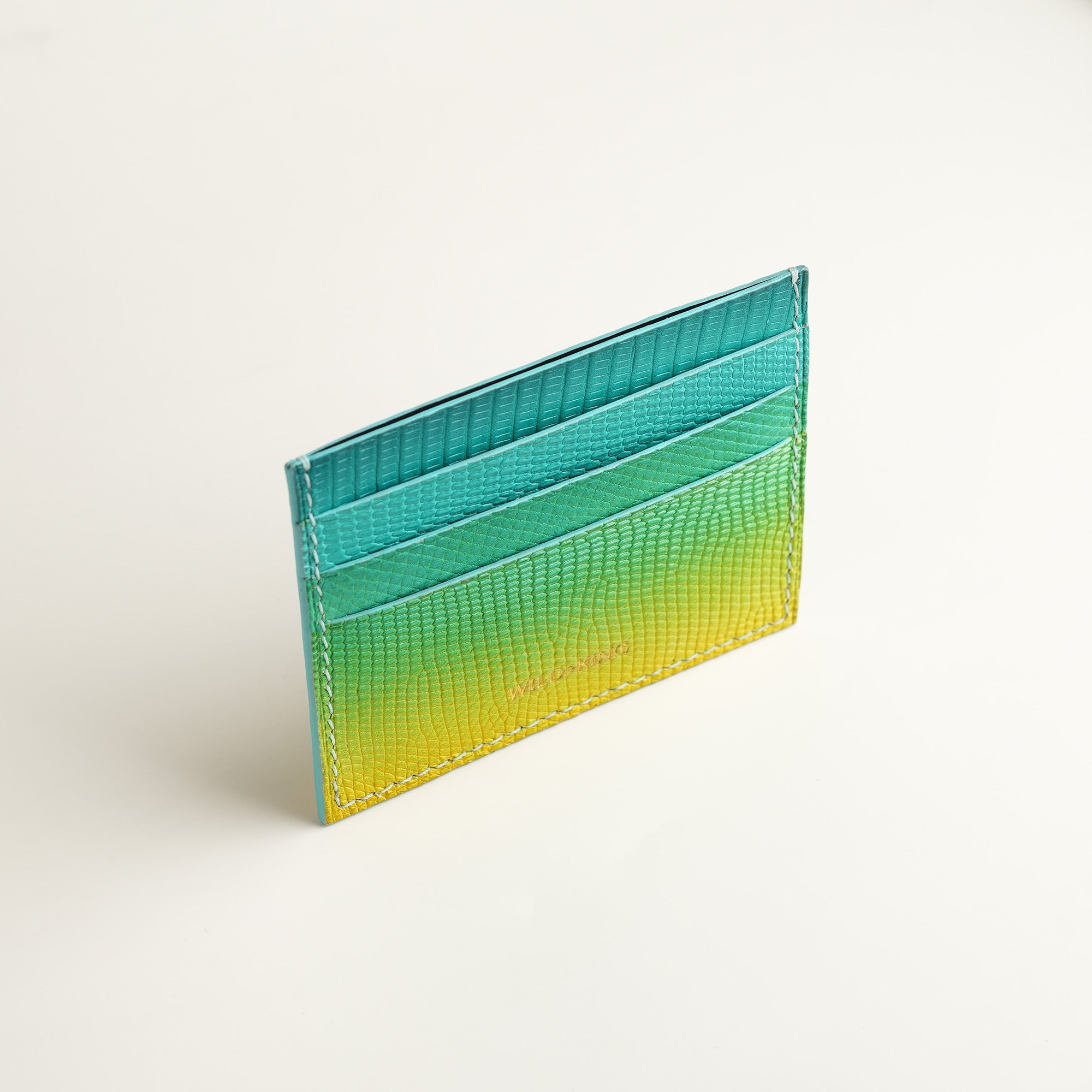 Kelly Green Lizard Leather Card Holder - Patina Finish