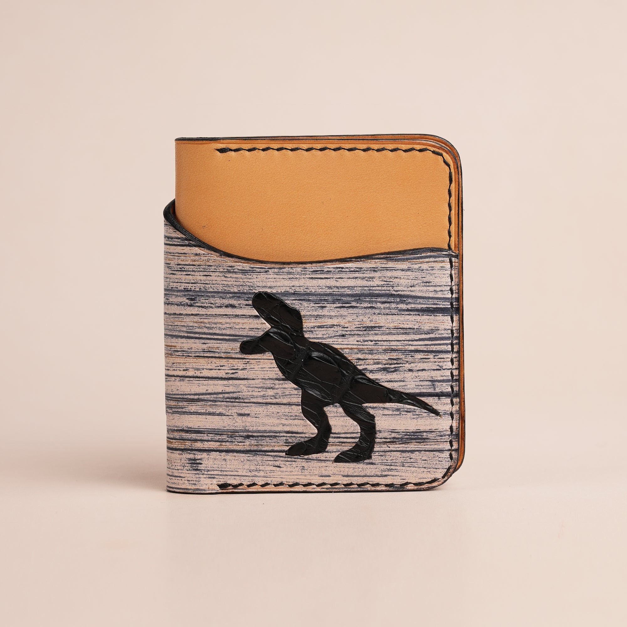 Black Leather Dualfold Wallet - Natural Streaks