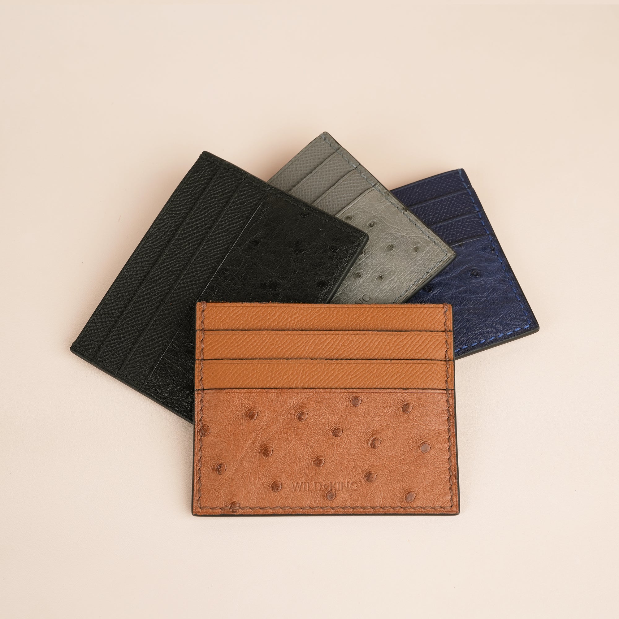 Navy Ostrich Leather Card Holder