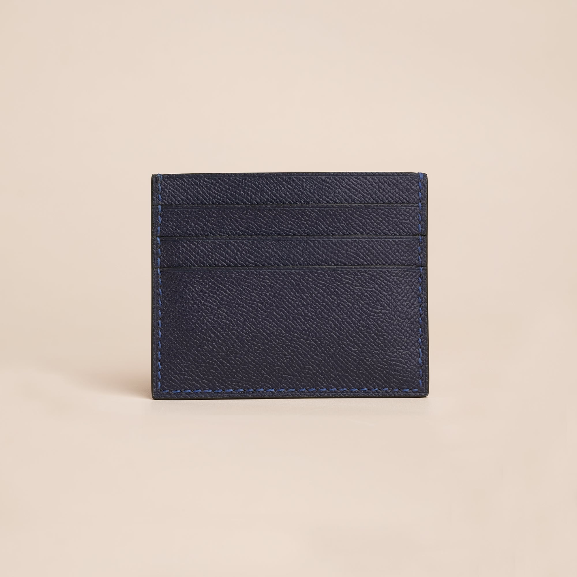 Navy Ostrich Leather Card Holder