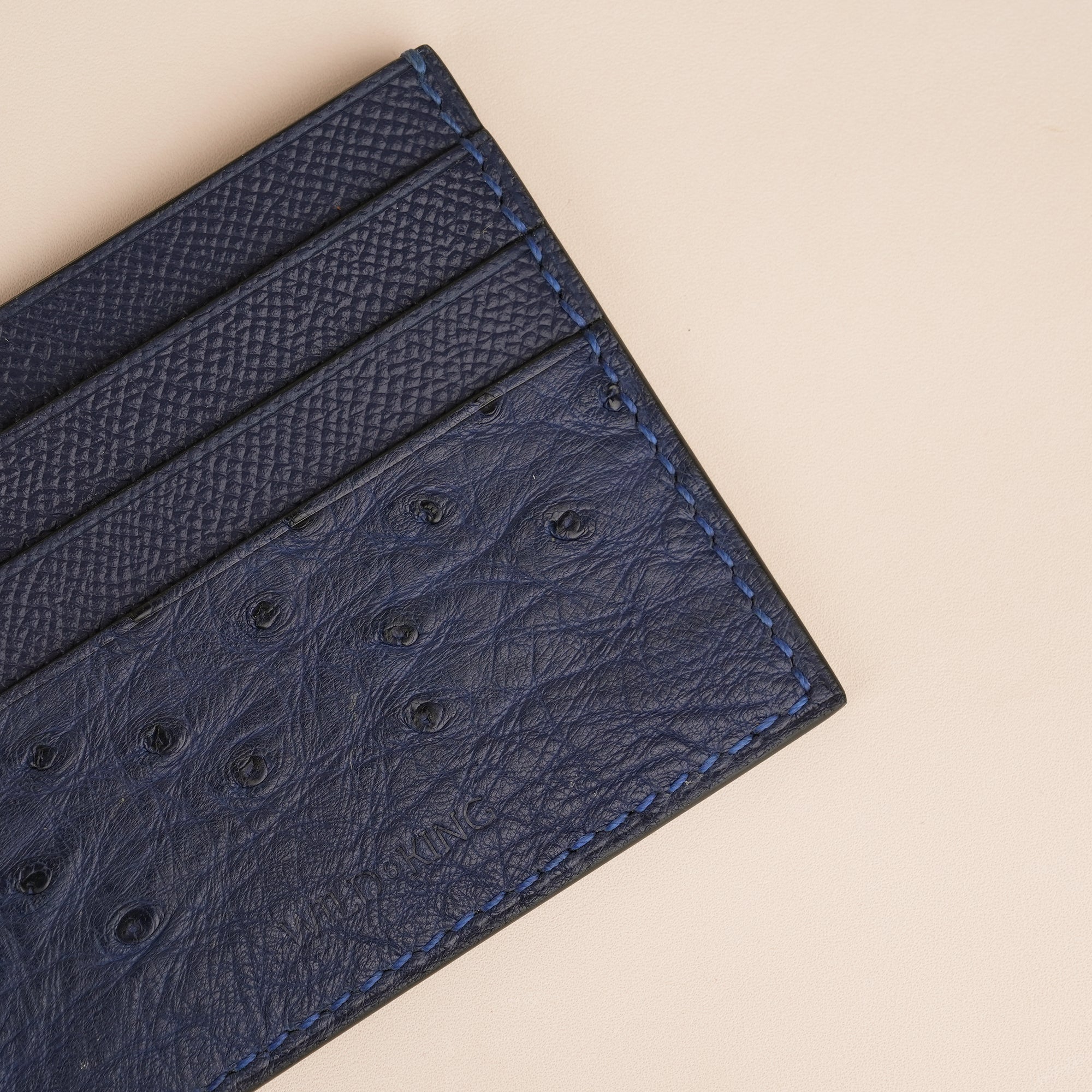 Navy Ostrich Leather Card Holder