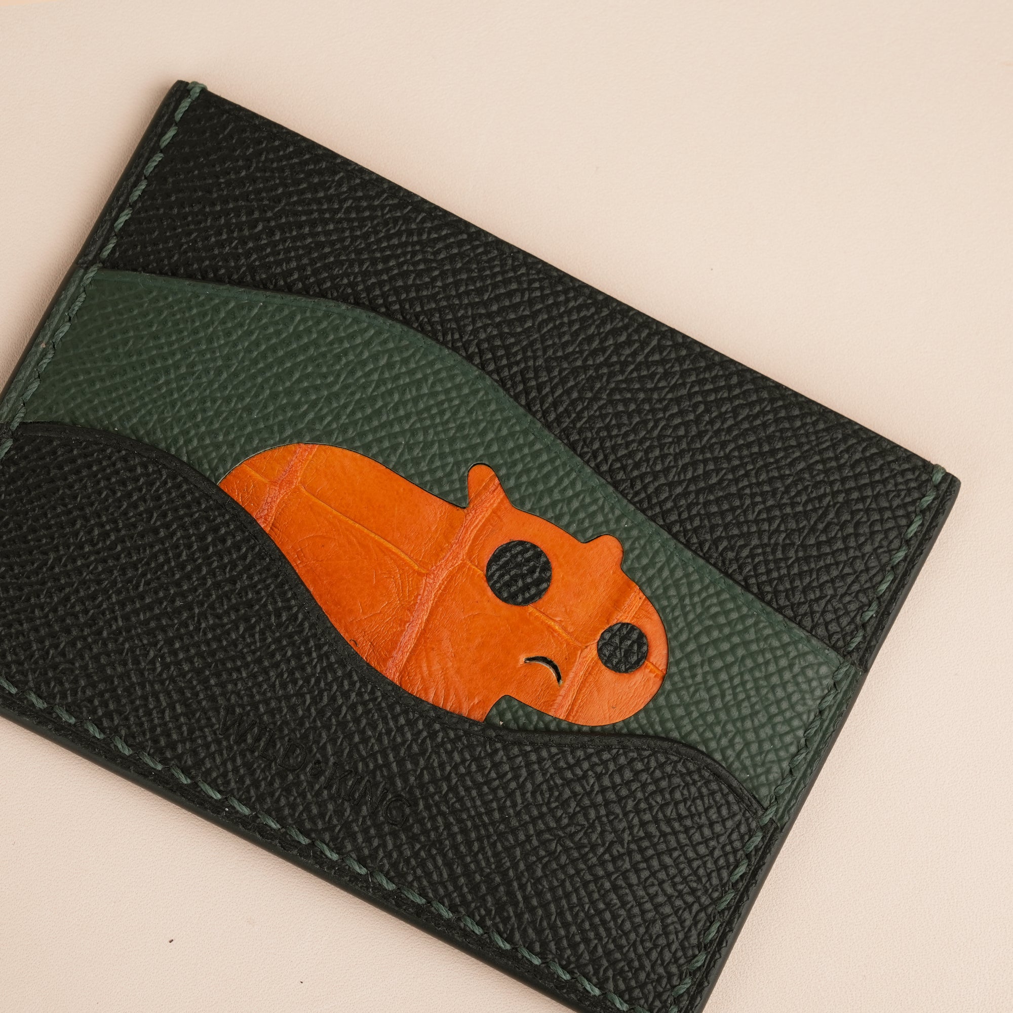 Black Epsom Lether Card Holder - Stupid Capybara