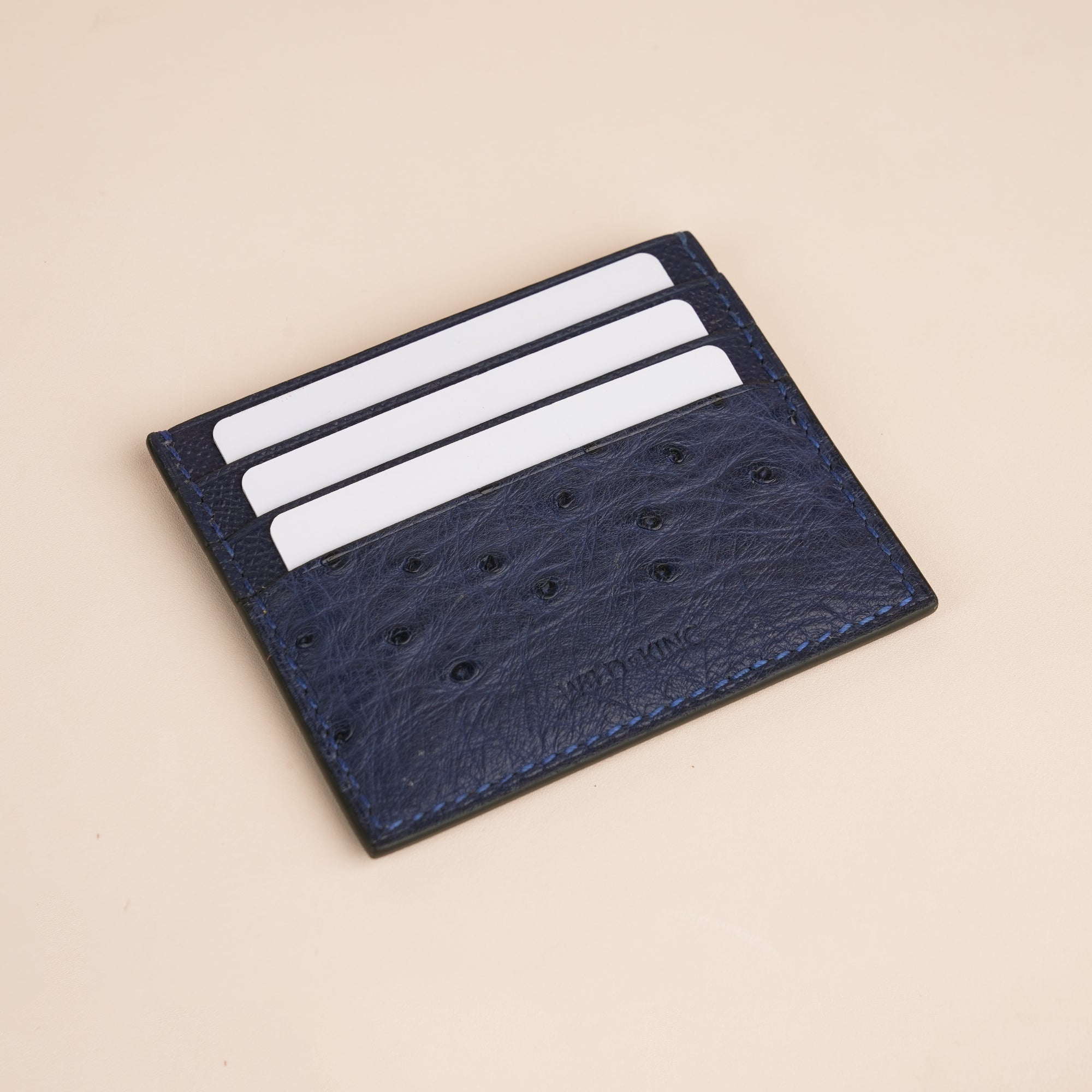 Navy Ostrich Leather Card Holder