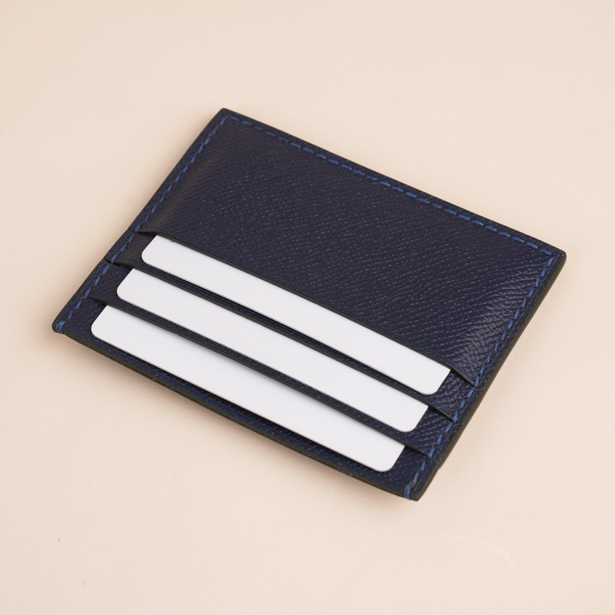 Navy Ostrich Leather Card Holder