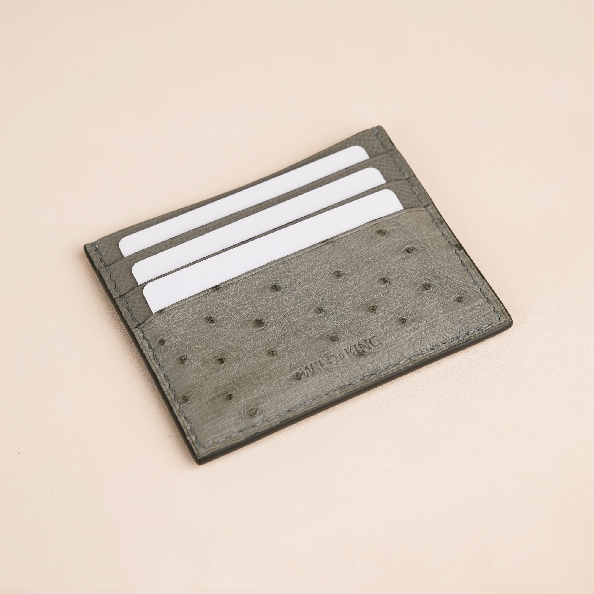 Gray Ostrich Leather Card Holder