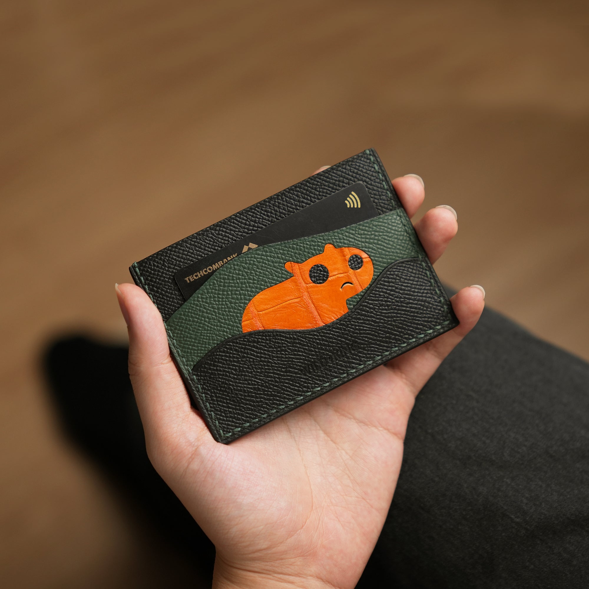 Black Epsom Lether Card Holder - Stupid Capybara