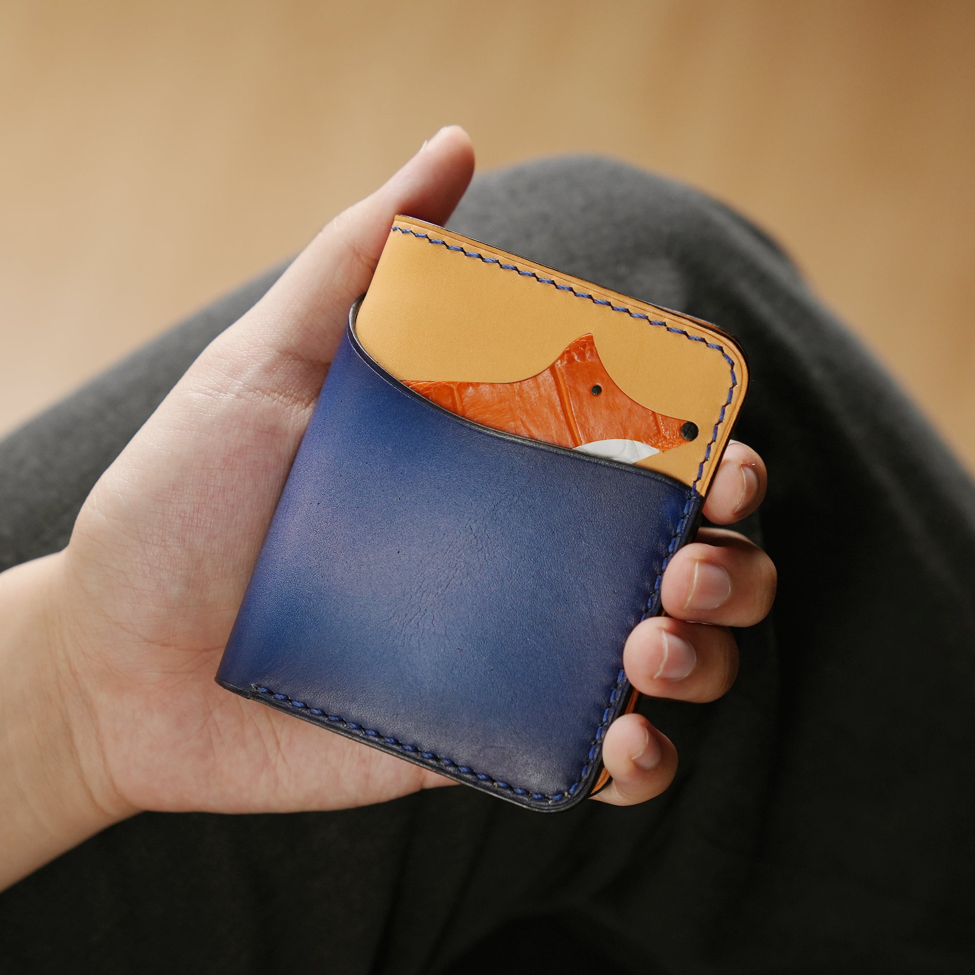 Blue Leather Dualfold Wallet - Fox Design