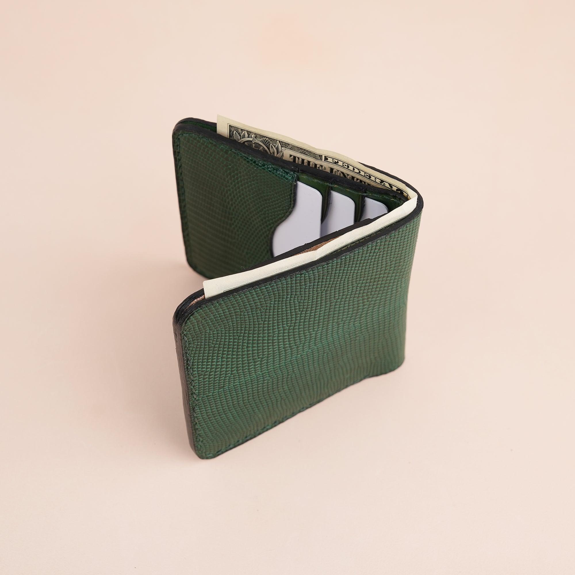 Green Lizard Leather Bifold Wallet - WildandKing