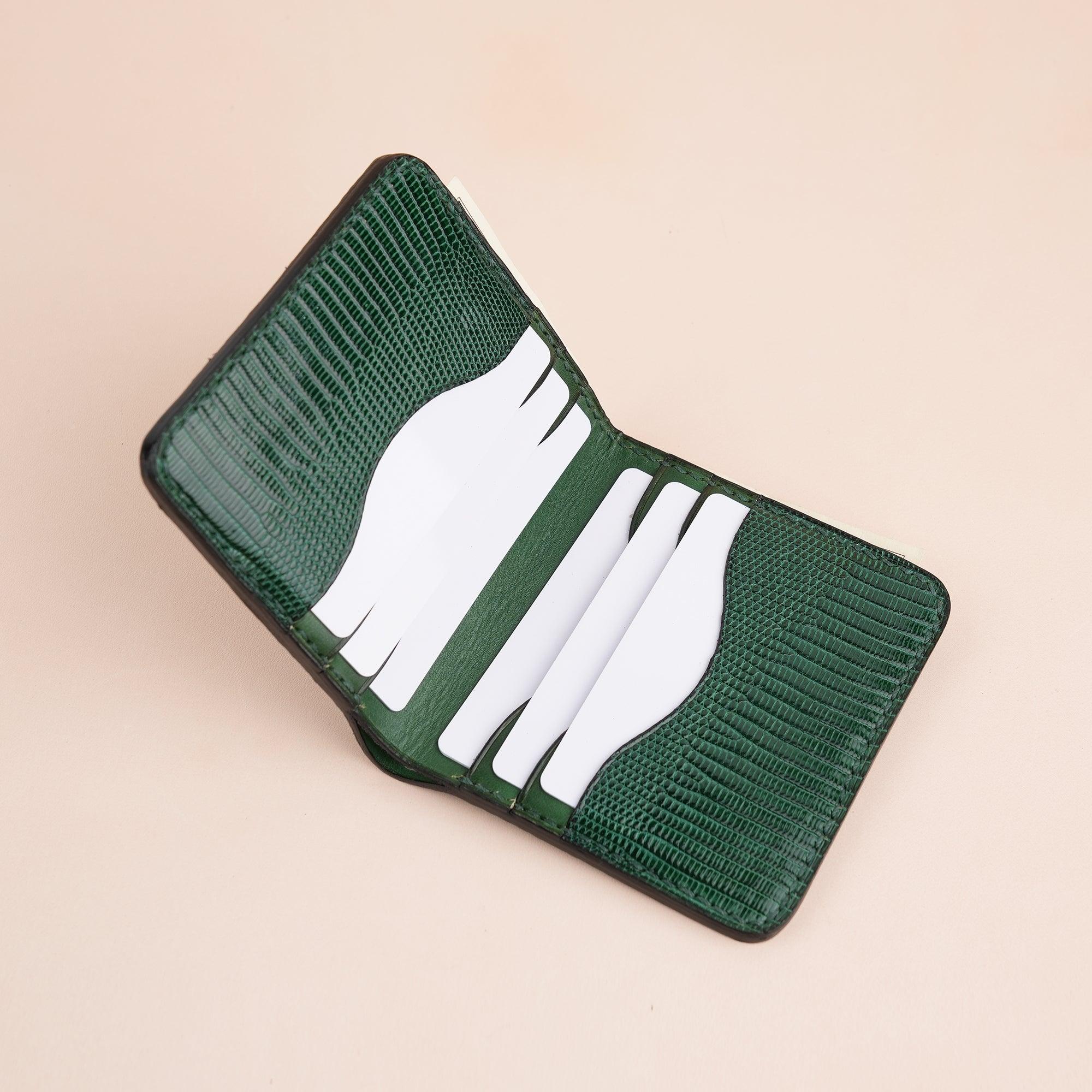 Green Lizard Leather Bifold Wallet - WildandKing