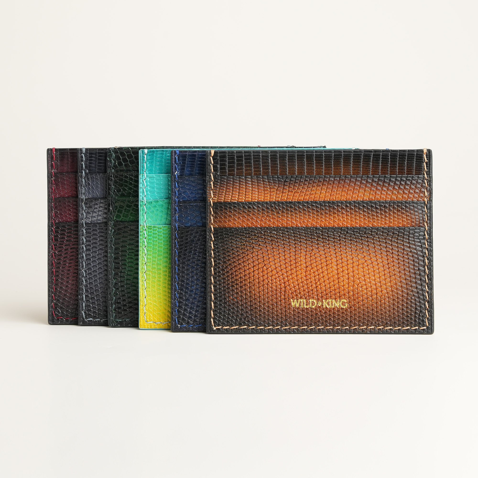 Navy Lizard Leather Card Holder - Patina Finish