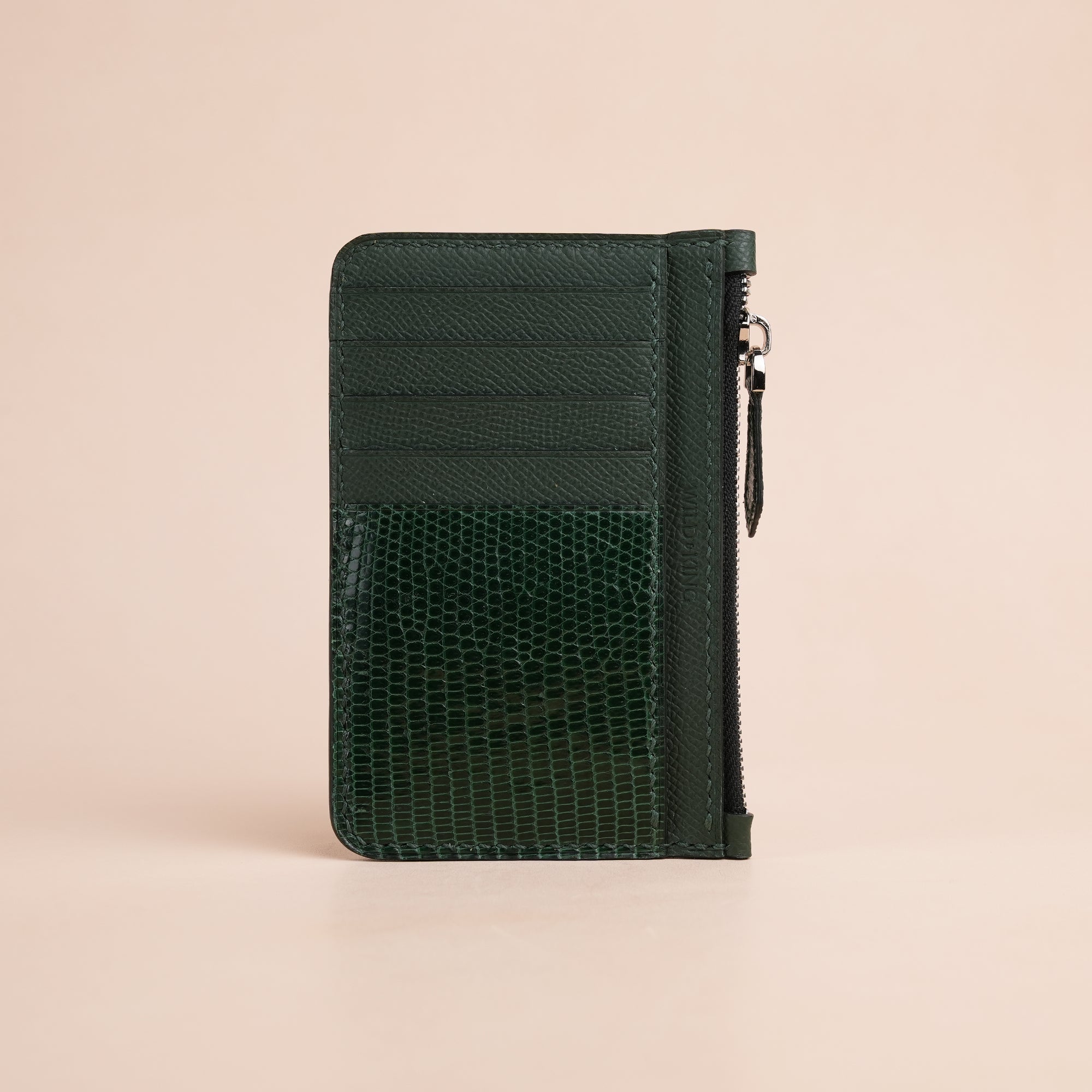 Green Lizard Leather Zipper Wallet - Extra