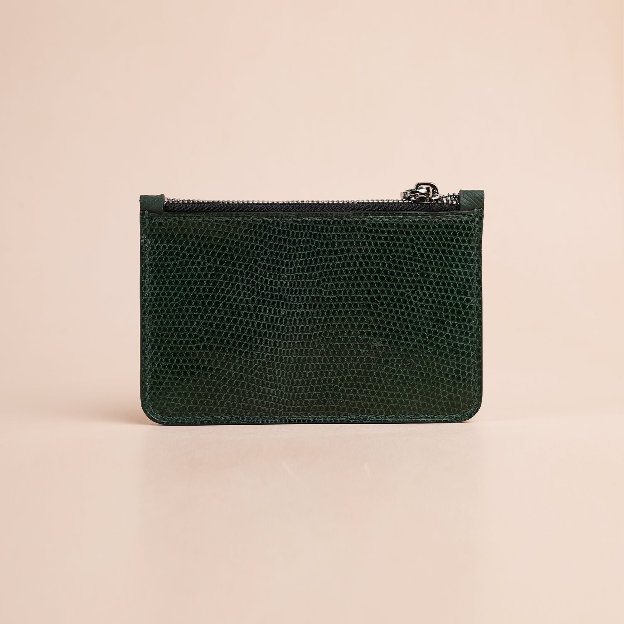 Green Lizard Leather Zipper Wallet - Extra