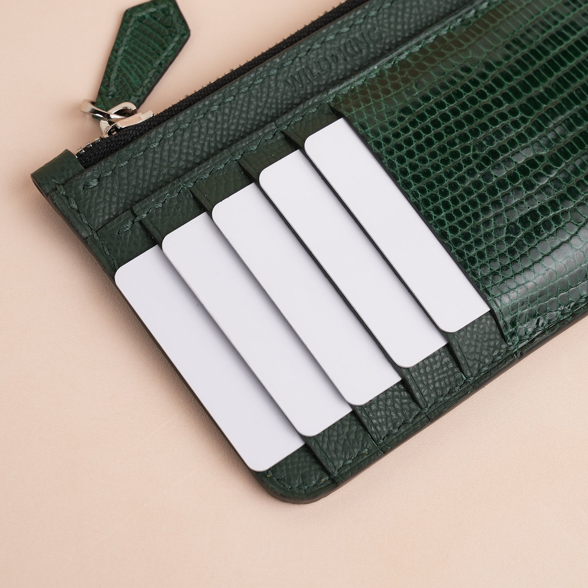 Green Lizard Leather Zipper Wallet - Extra