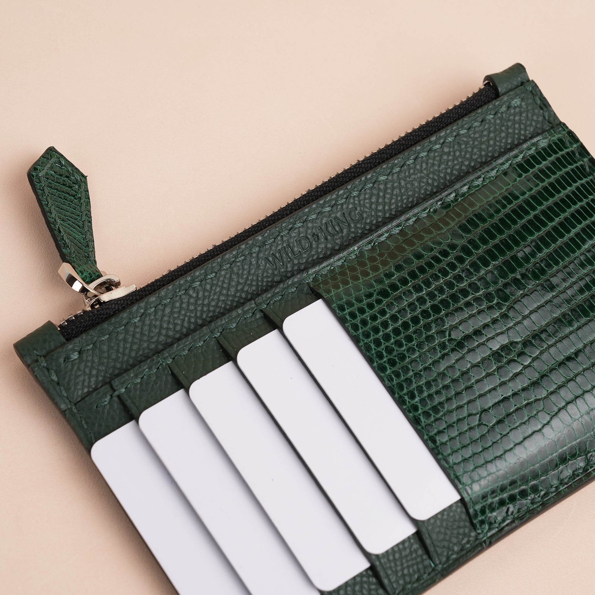 Green Lizard Leather Zipper Wallet - Extra