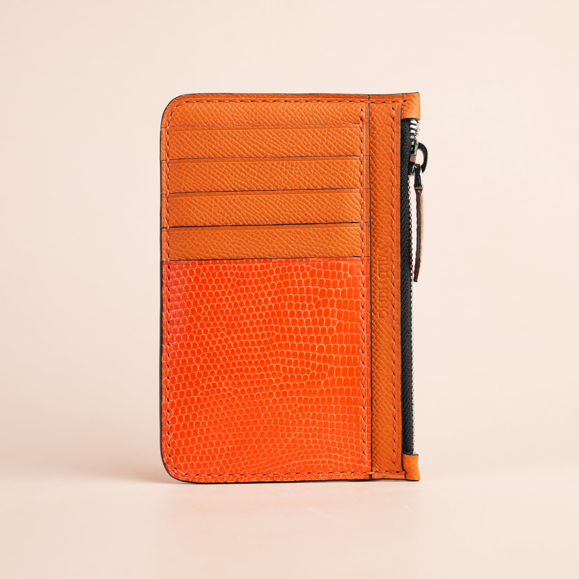 Orange Lizard Leather Zipper Wallet - Extra