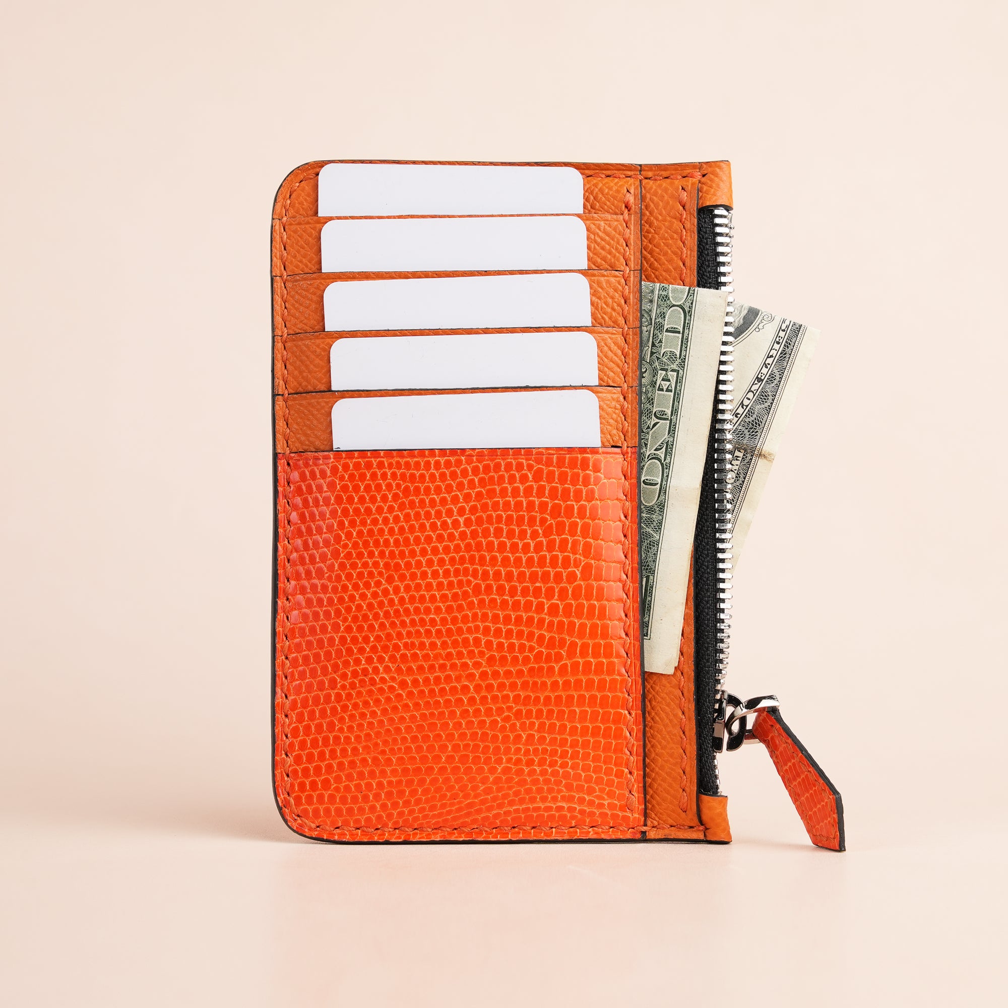 Orange Lizard Leather Zipper Wallet - Extra