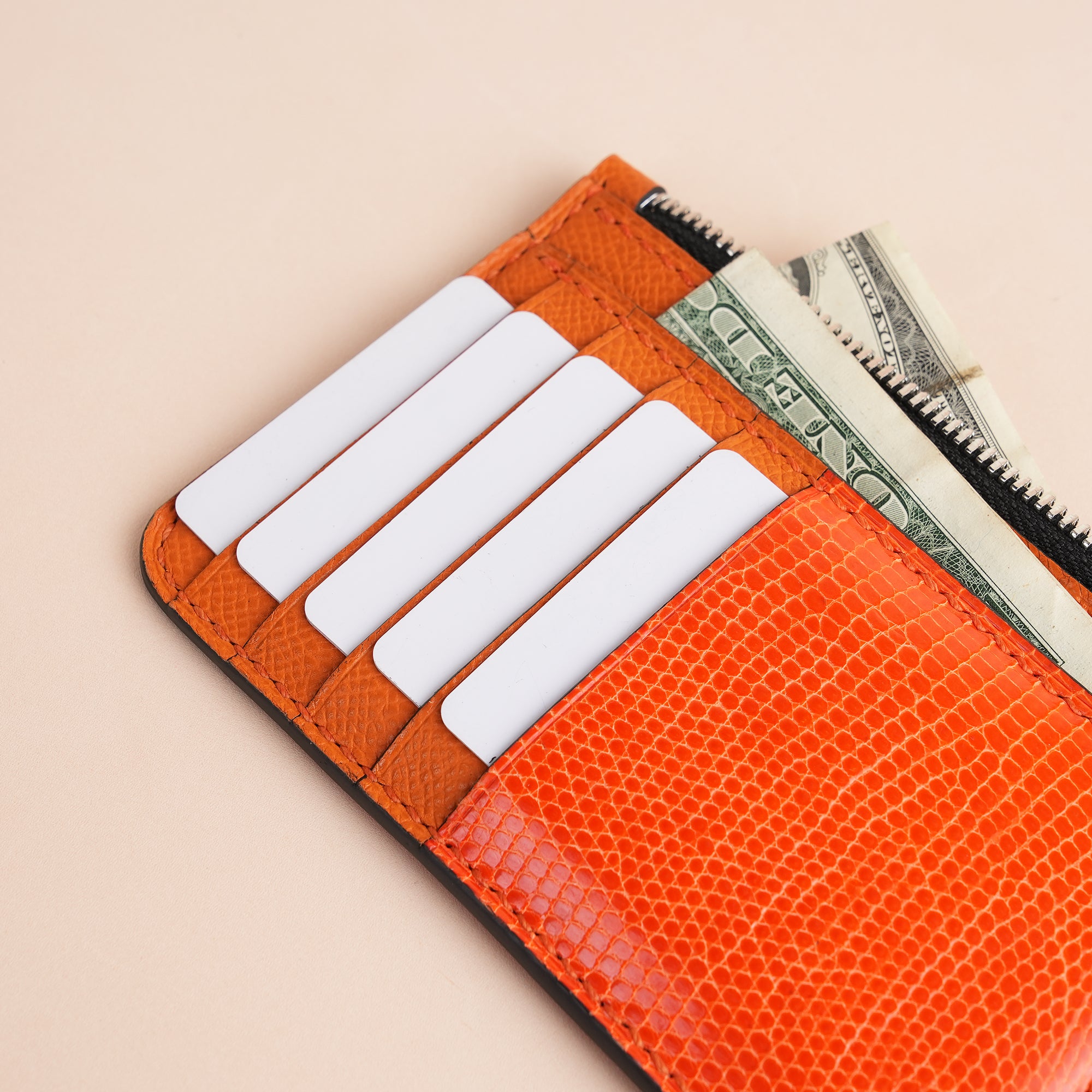 Orange Lizard Leather Zipper Wallet - Extra