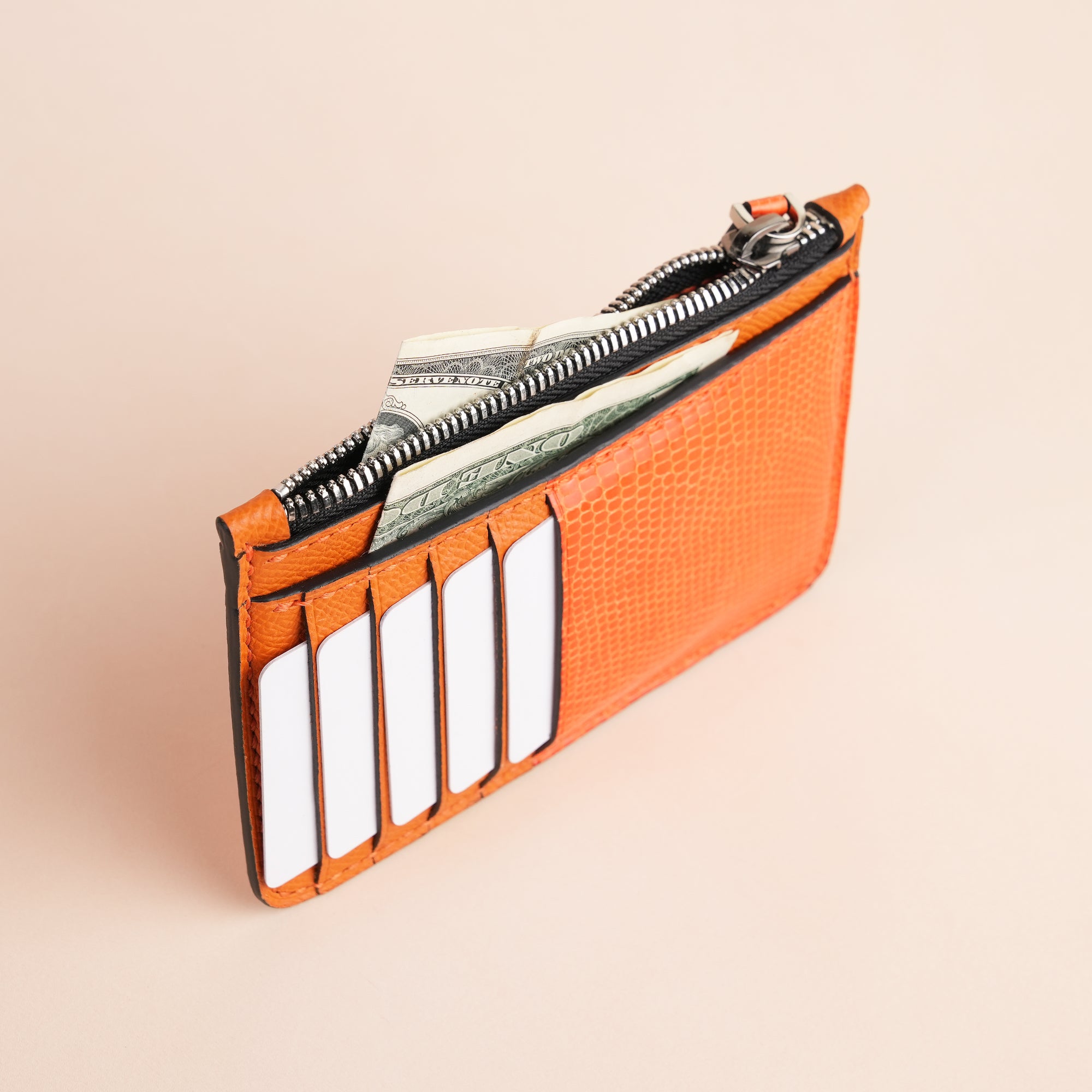 Orange Lizard Leather Zipper Wallet - Extra