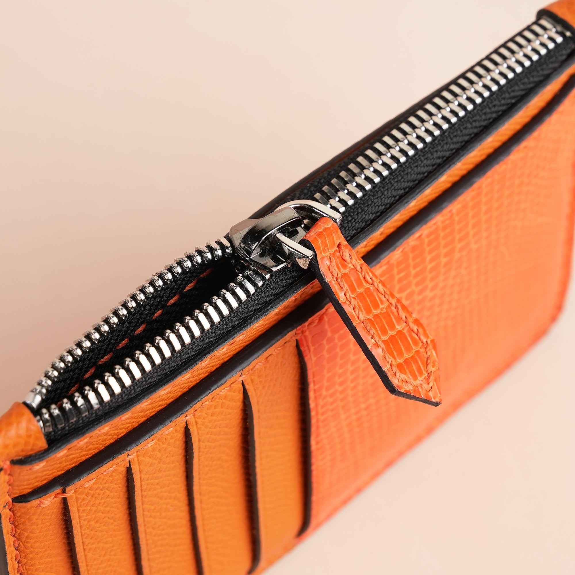 Orange Lizard Leather Zipper Wallet - Extra