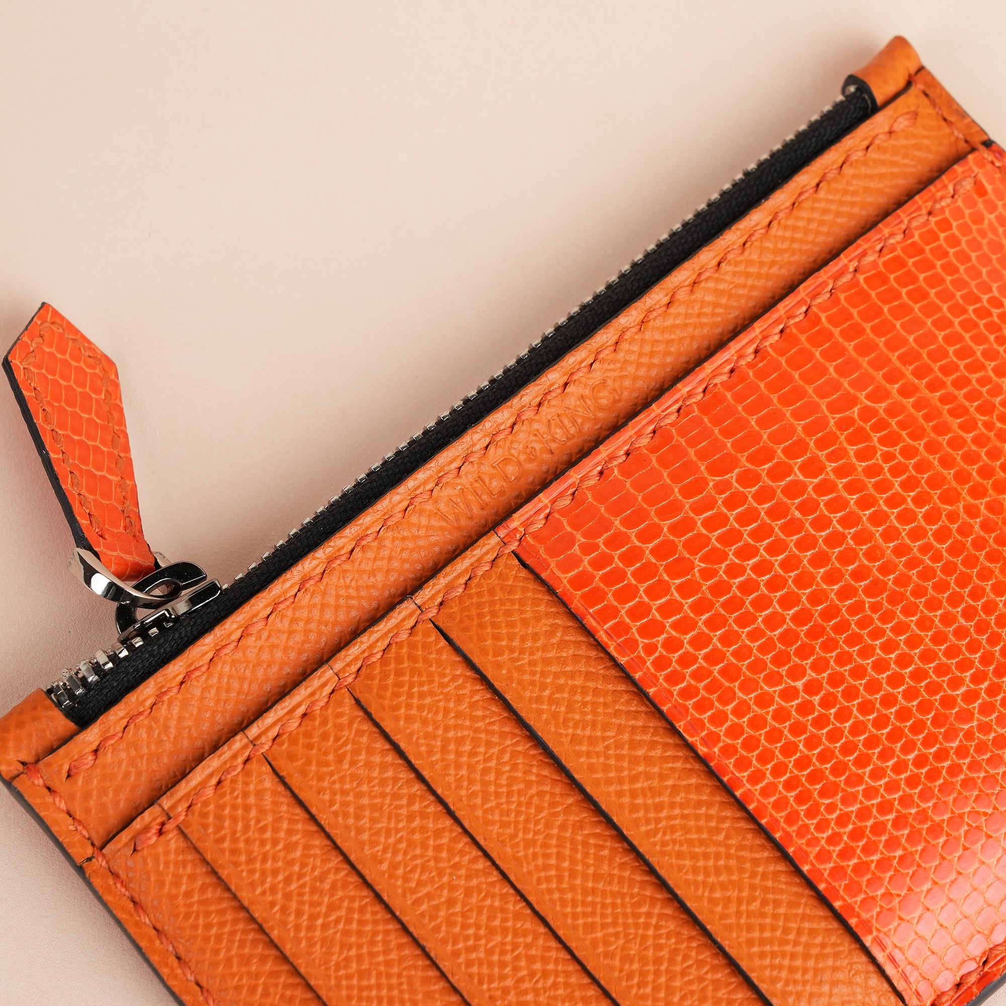 Orange Lizard Leather Zipper Wallet - Extra