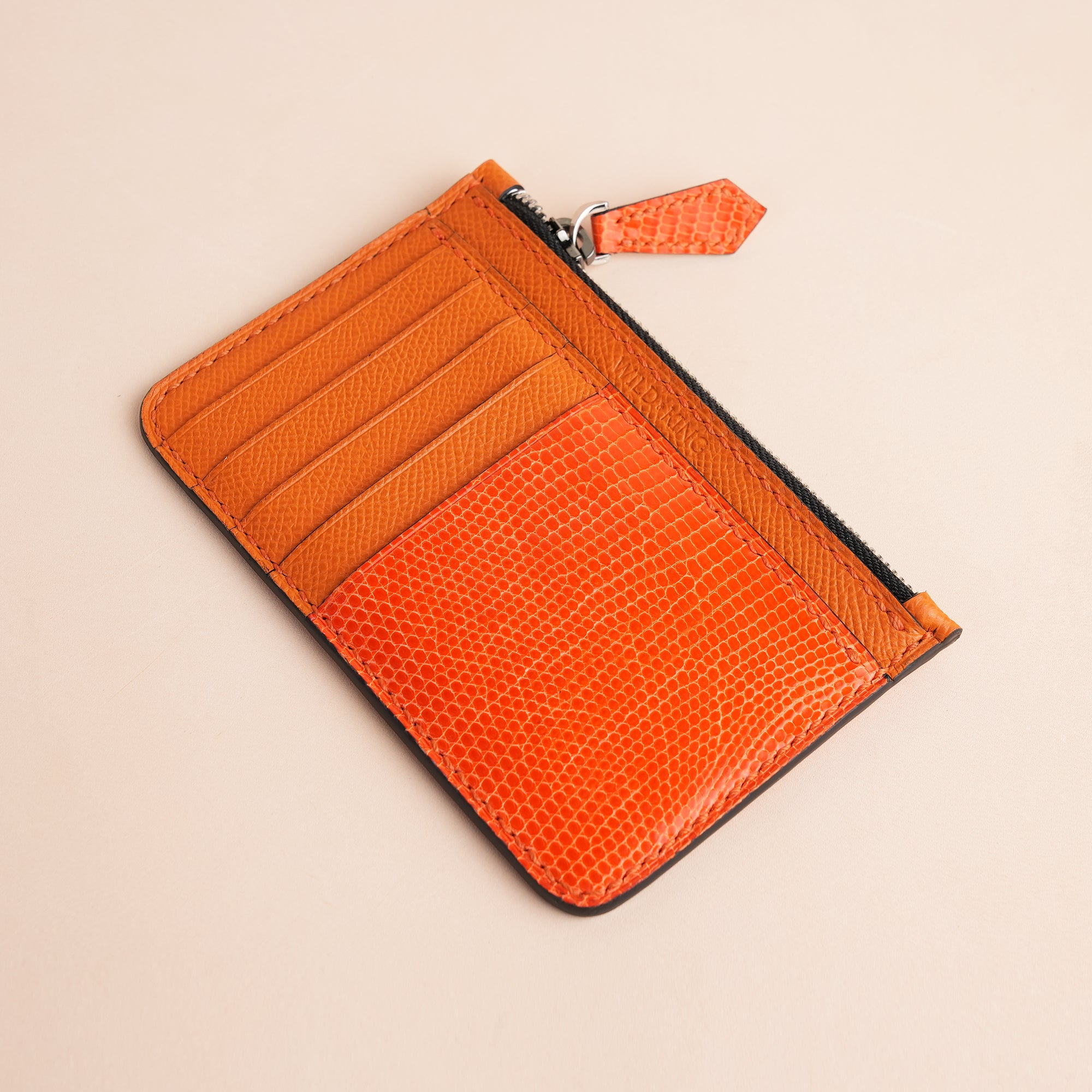 Orange Lizard Leather Zipper Wallet - Extra